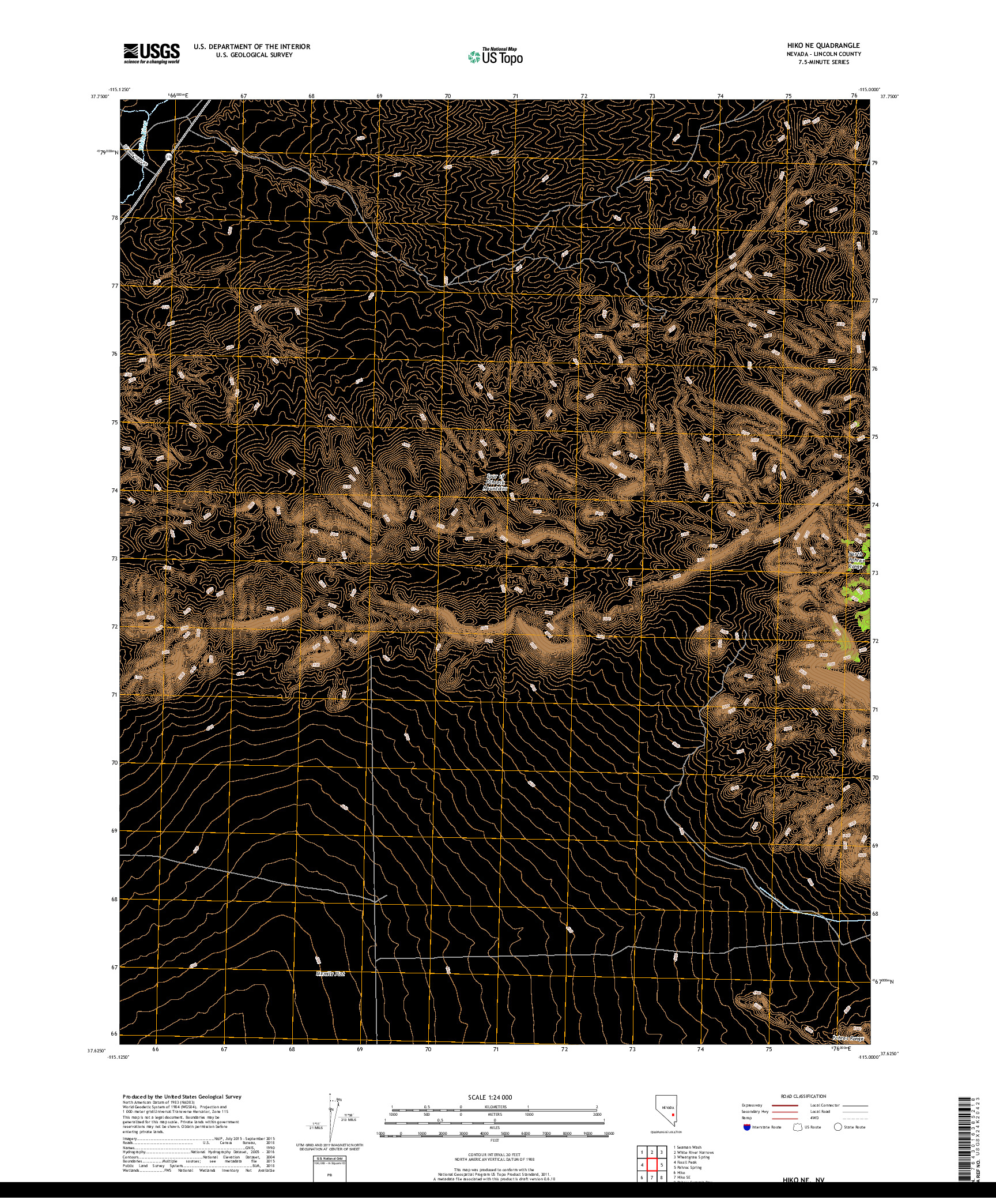 USGS US TOPO 7.5-MINUTE MAP FOR HIKO NE, NV 2018