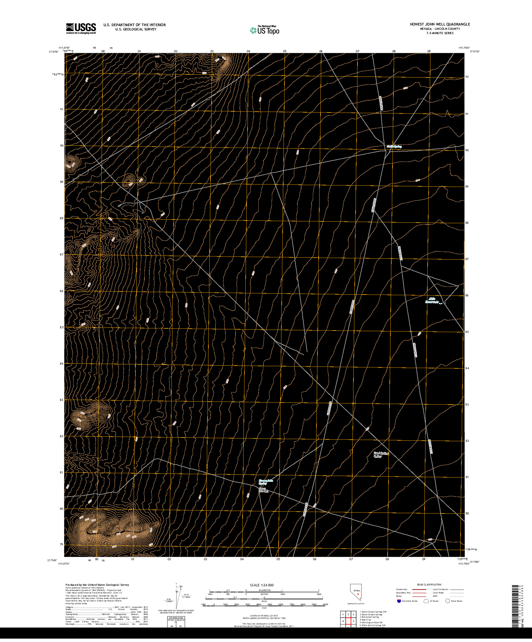 USGS US TOPO 7.5-MINUTE MAP FOR HONEST JOHN WELL, NV 2018