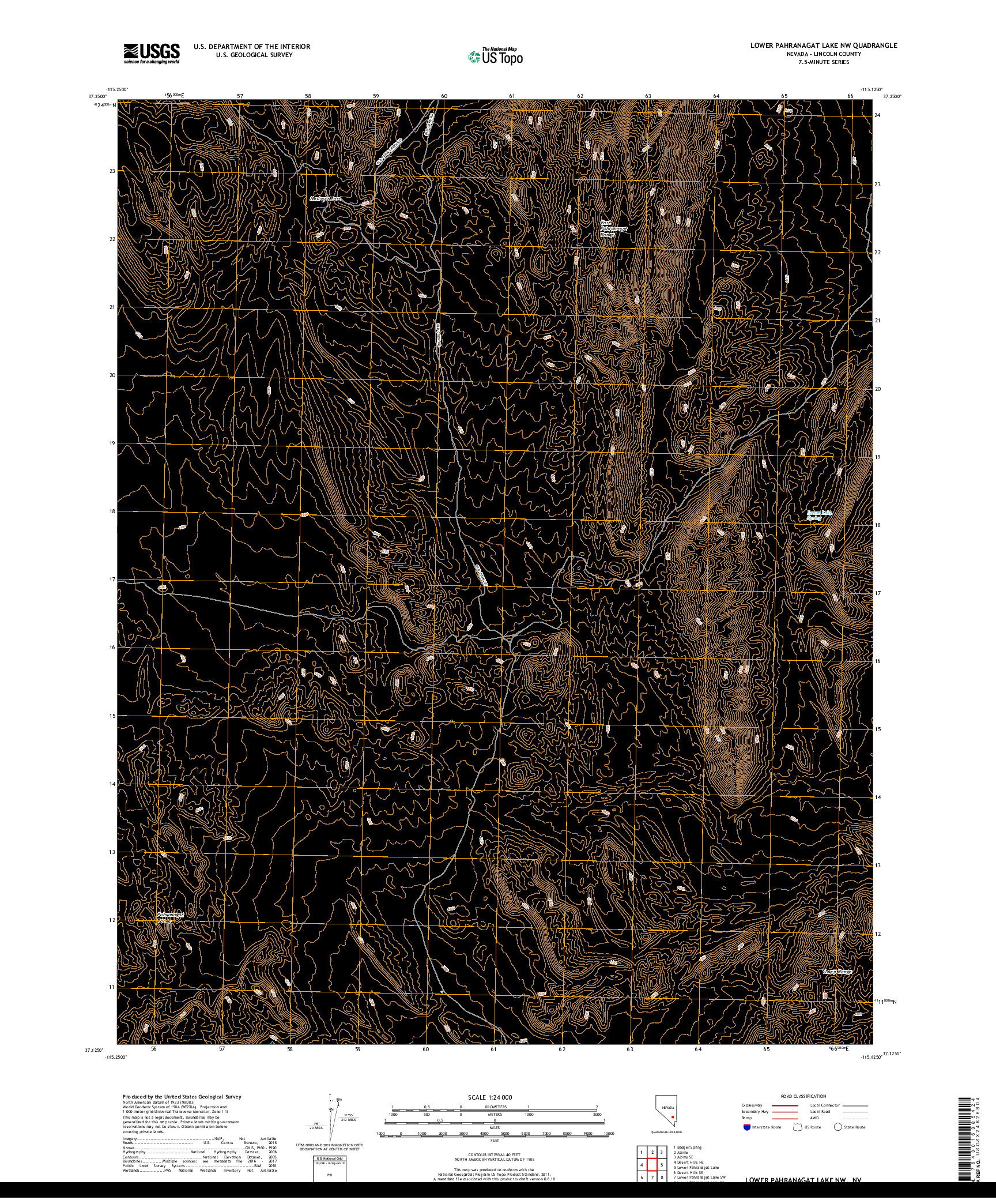 USGS US TOPO 7.5-MINUTE MAP FOR LOWER PAHRANAGAT LAKE NW, NV 2018