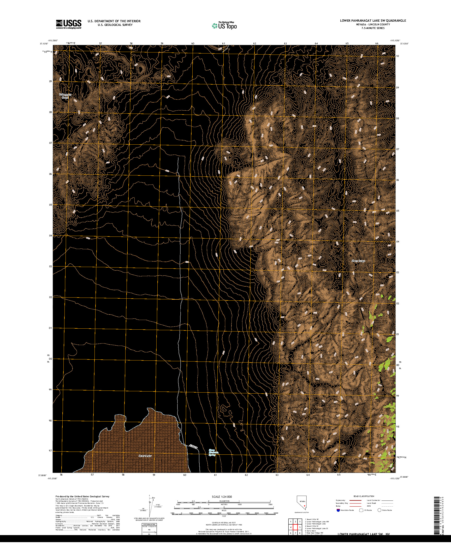 USGS US TOPO 7.5-MINUTE MAP FOR LOWER PAHRANAGAT LAKE SW, NV 2018