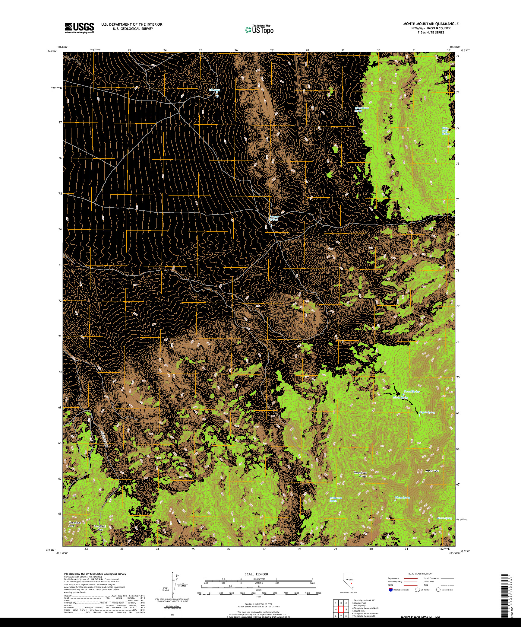 USGS US TOPO 7.5-MINUTE MAP FOR MONTE MOUNTAIN, NV 2018