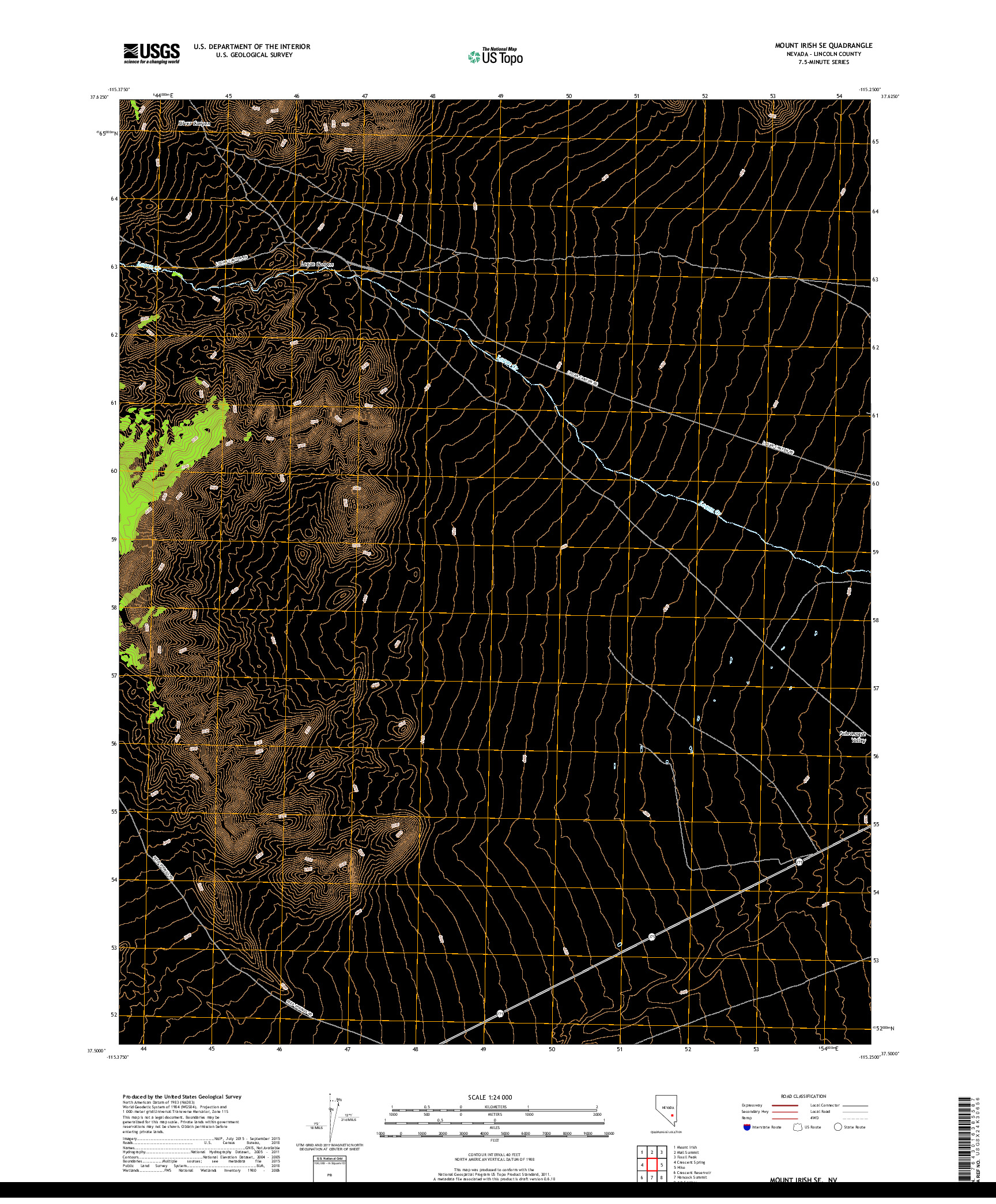 USGS US TOPO 7.5-MINUTE MAP FOR MOUNT IRISH SE, NV 2018