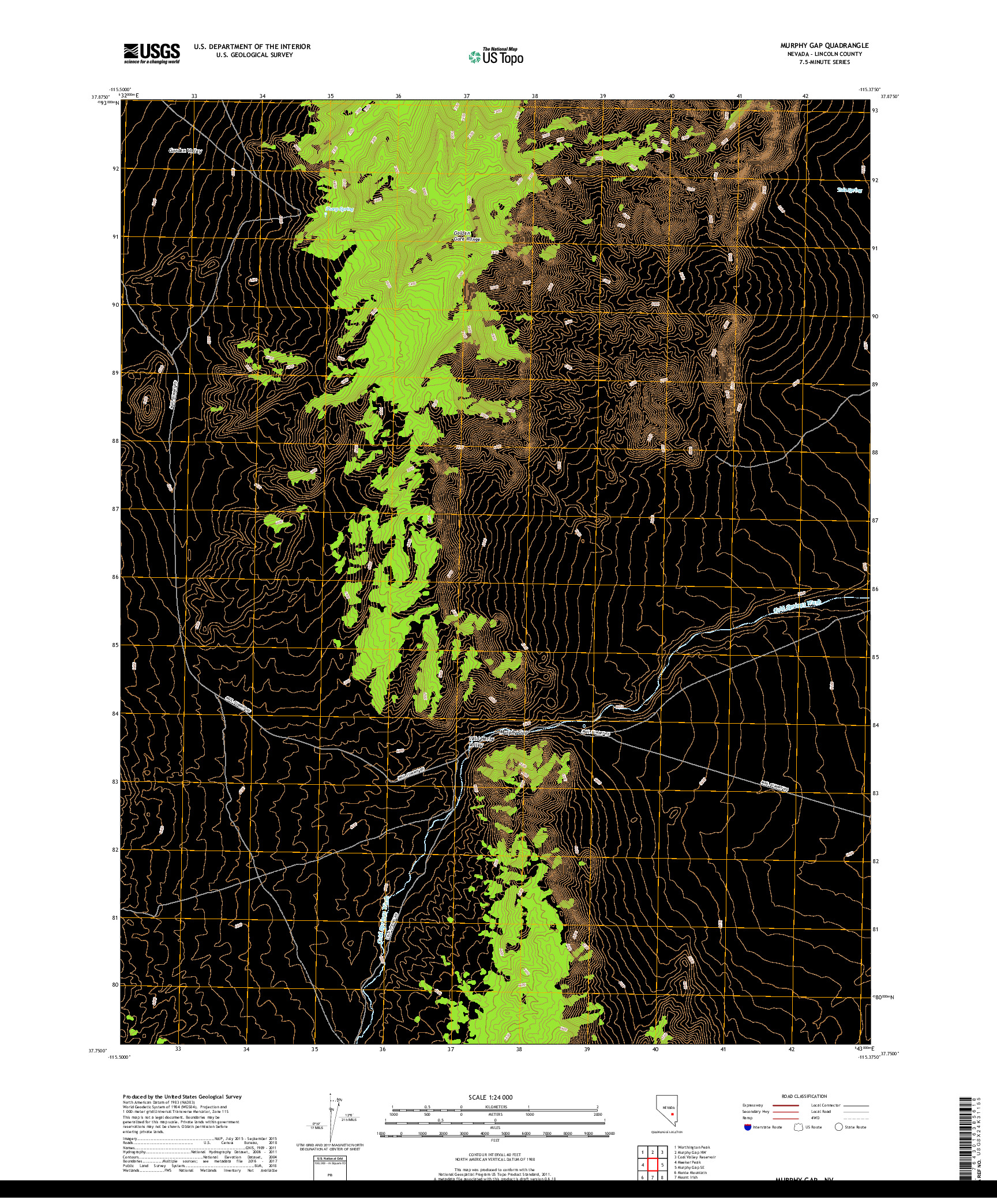 USGS US TOPO 7.5-MINUTE MAP FOR MURPHY GAP, NV 2018