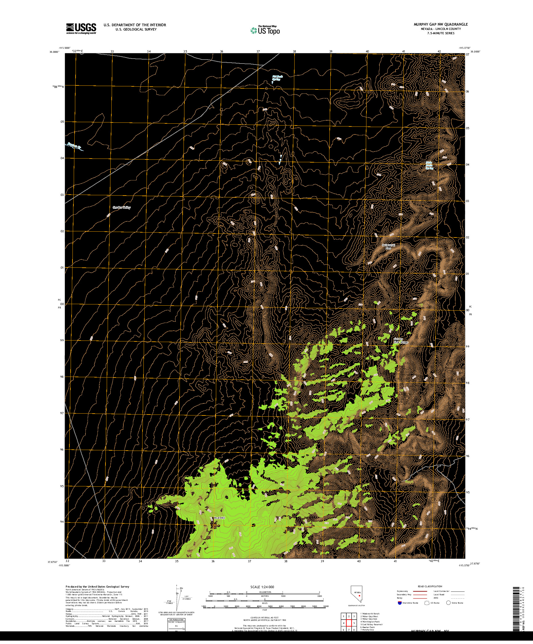 USGS US TOPO 7.5-MINUTE MAP FOR MURPHY GAP NW, NV 2018