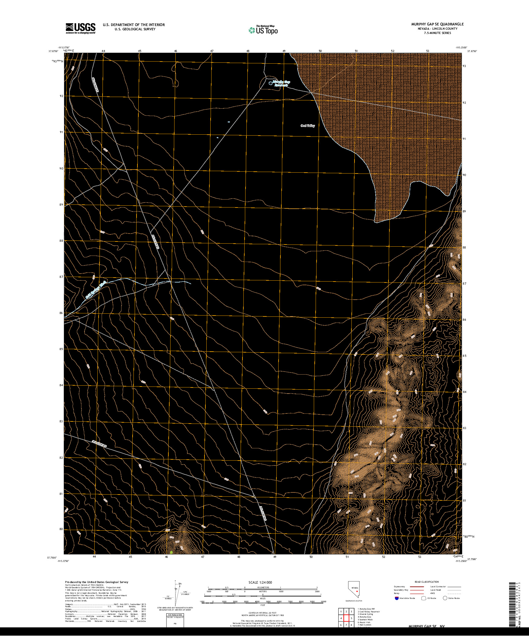 USGS US TOPO 7.5-MINUTE MAP FOR MURPHY GAP SE, NV 2018