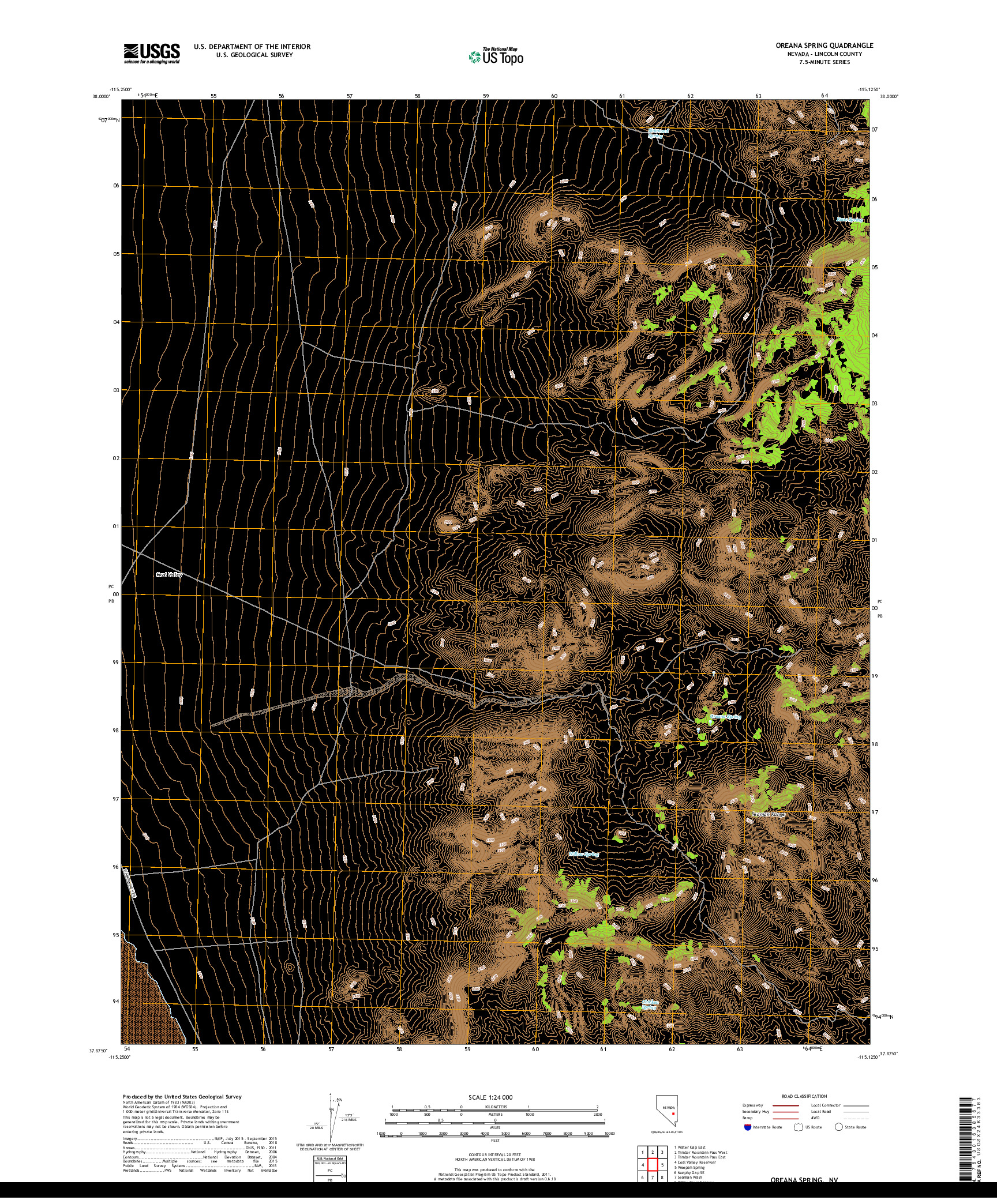 USGS US TOPO 7.5-MINUTE MAP FOR OREANA SPRING, NV 2018