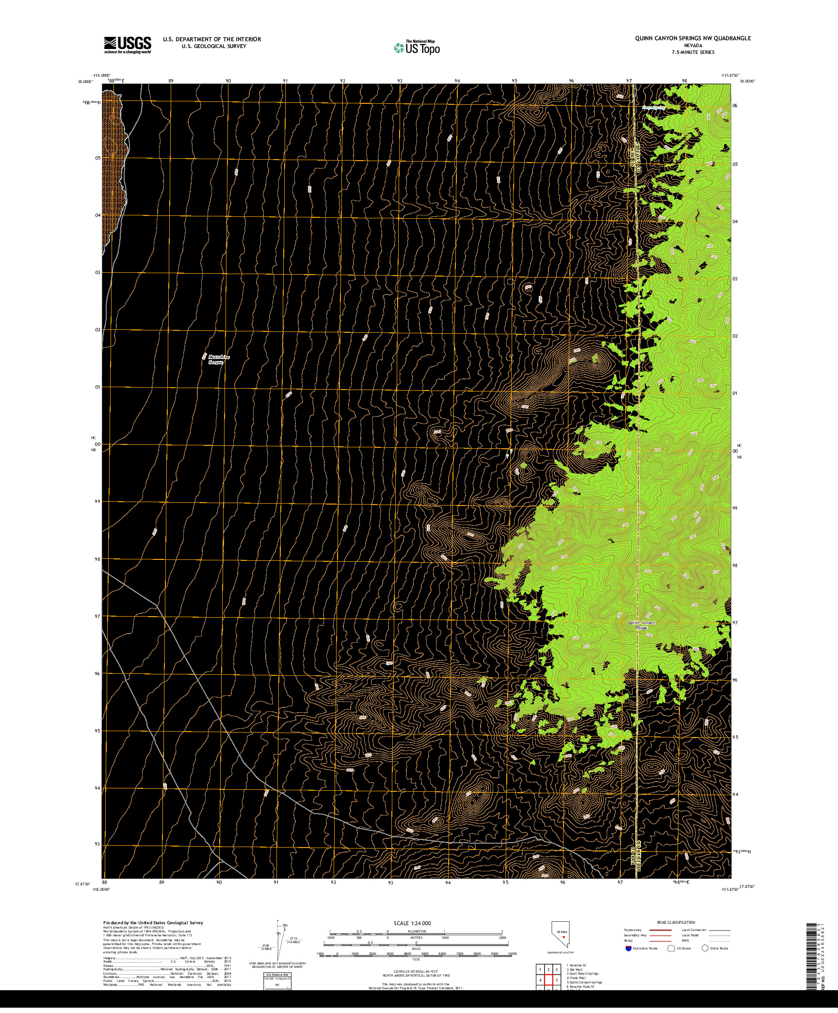 USGS US TOPO 7.5-MINUTE MAP FOR QUINN CANYON SPRINGS NW, NV 2018