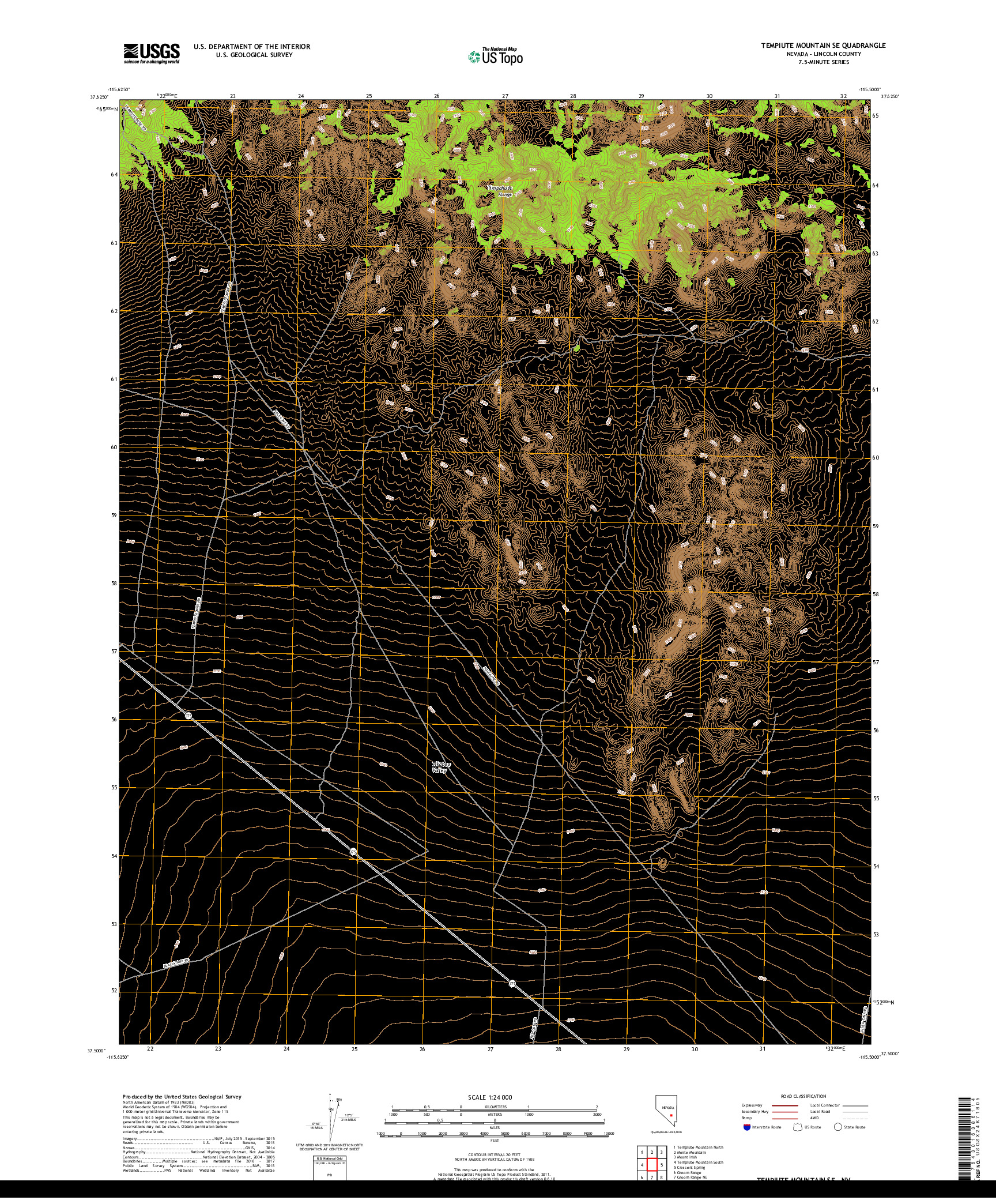 USGS US TOPO 7.5-MINUTE MAP FOR TEMPIUTE MOUNTAIN SE, NV 2018