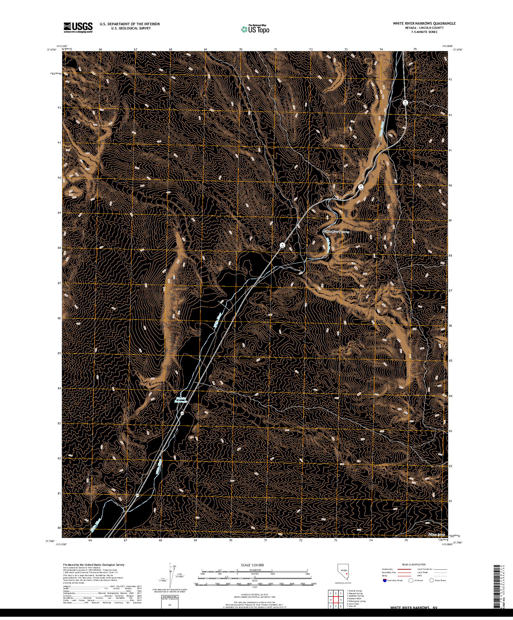 USGS US TOPO 7.5-MINUTE MAP FOR WHITE RIVER NARROWS, NV 2018