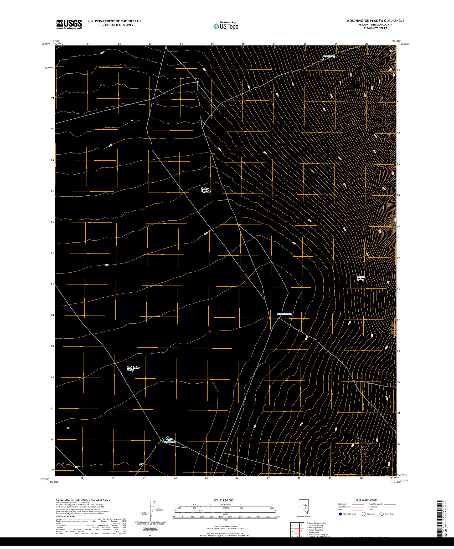 USGS US TOPO 7.5-MINUTE MAP FOR WORTHINGTON PEAK SW, NV 2018