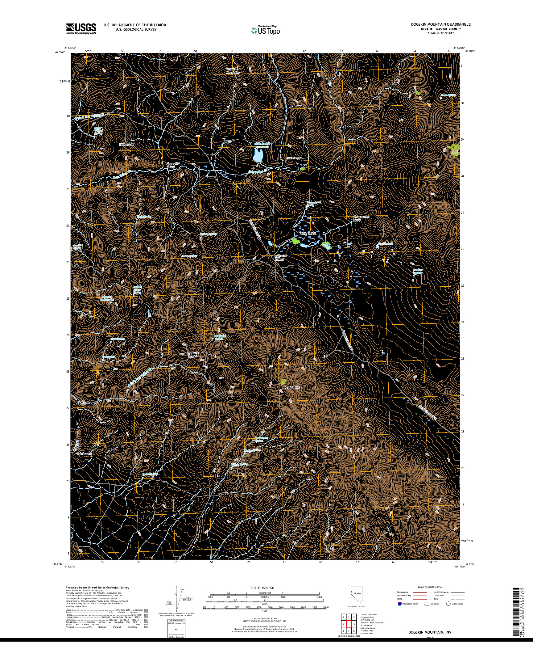 USGS US TOPO 7.5-MINUTE MAP FOR DOGSKIN MOUNTAIN, NV 2018