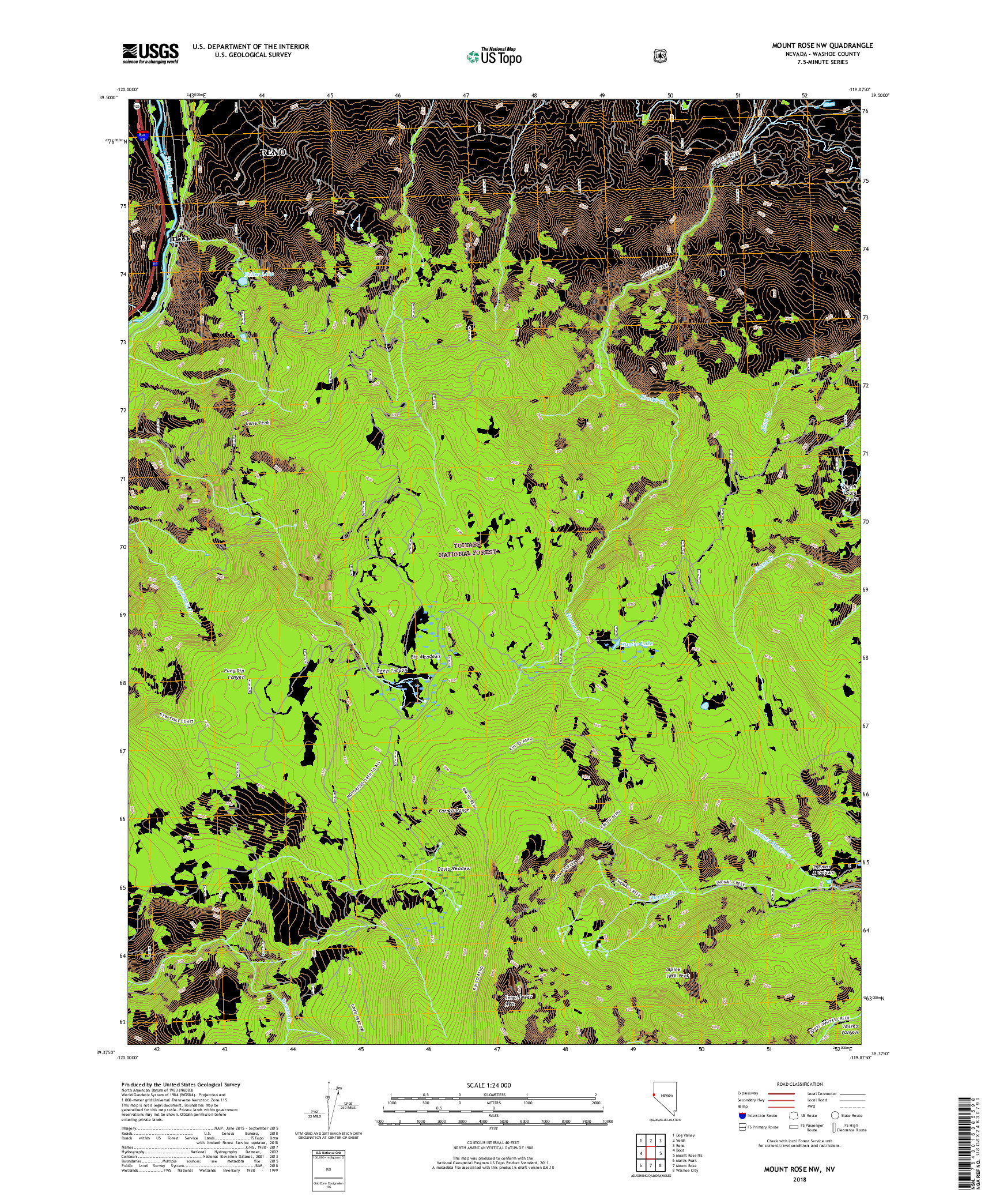 USGS US TOPO 7.5-MINUTE MAP FOR MOUNT ROSE NW, NV 2018