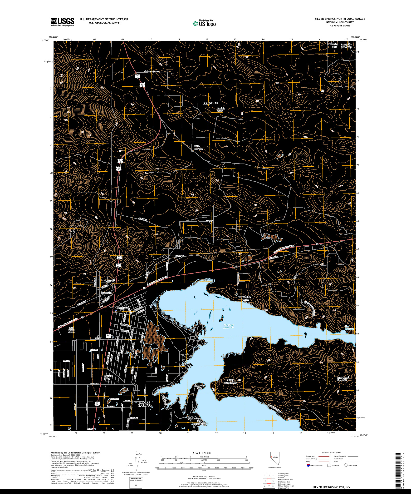 USGS US TOPO 7.5-MINUTE MAP FOR SILVER SPRINGS NORTH, NV 2018