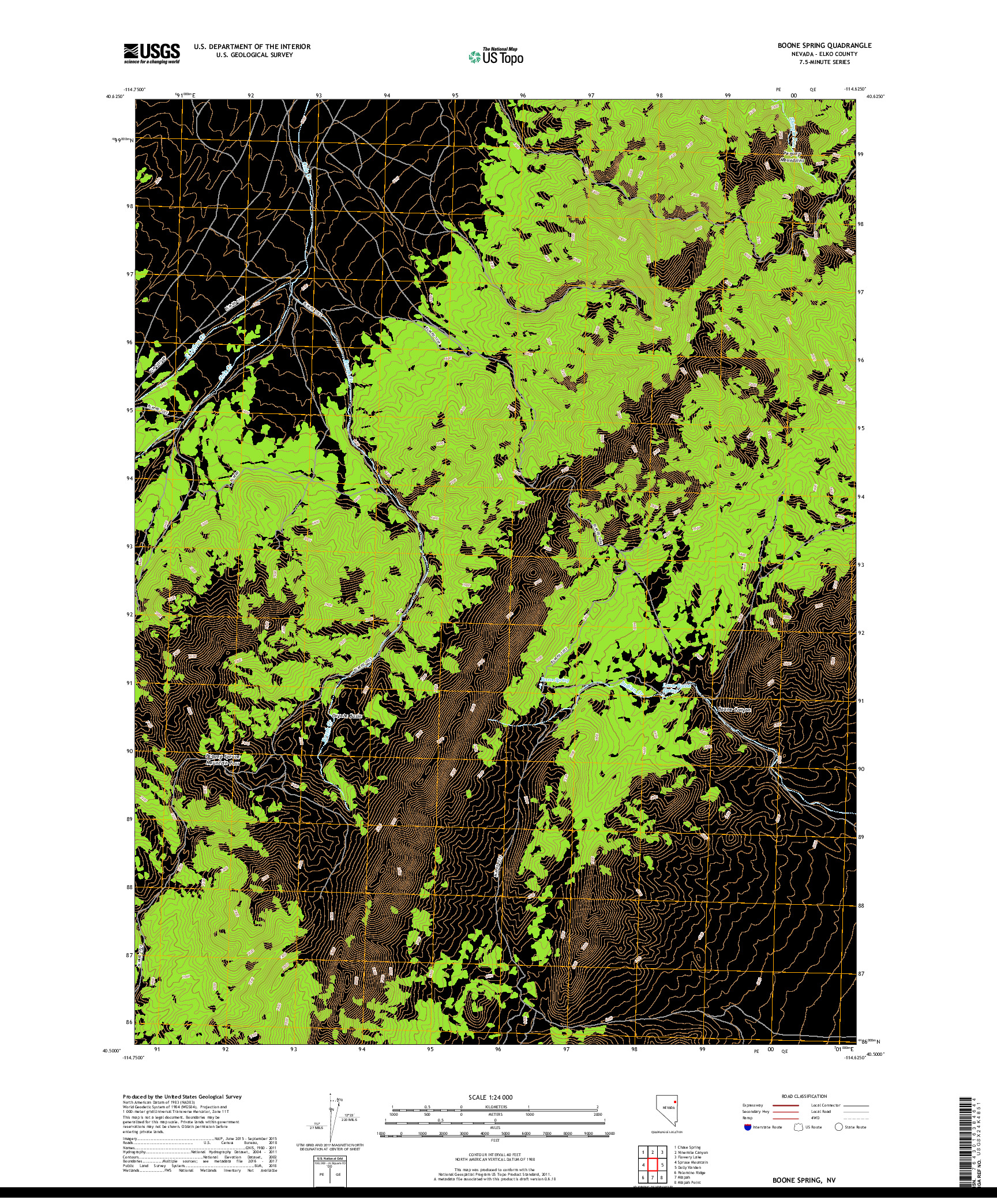 USGS US TOPO 7.5-MINUTE MAP FOR BOONE SPRING, NV 2018