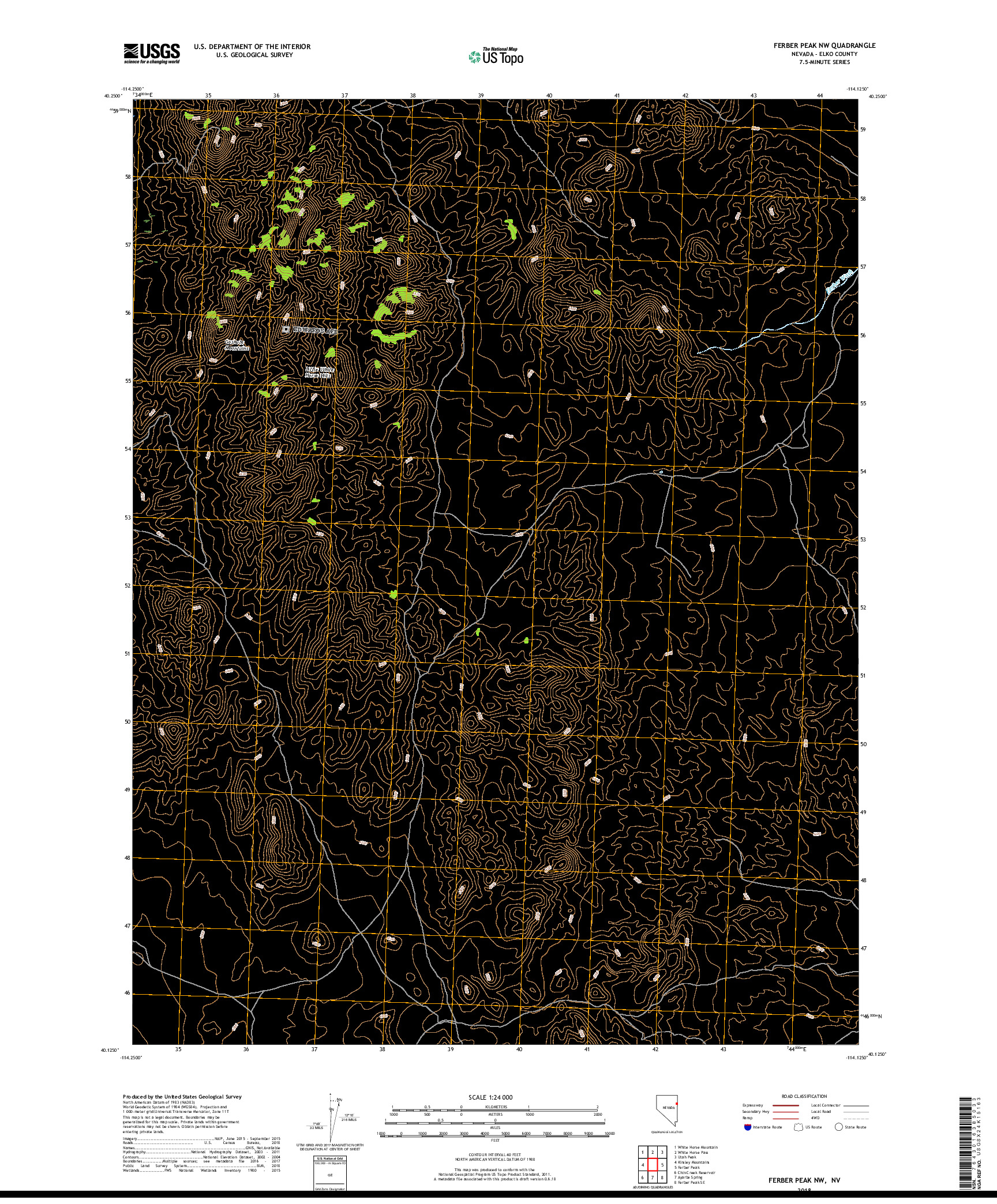 USGS US TOPO 7.5-MINUTE MAP FOR FERBER PEAK NW, NV 2018