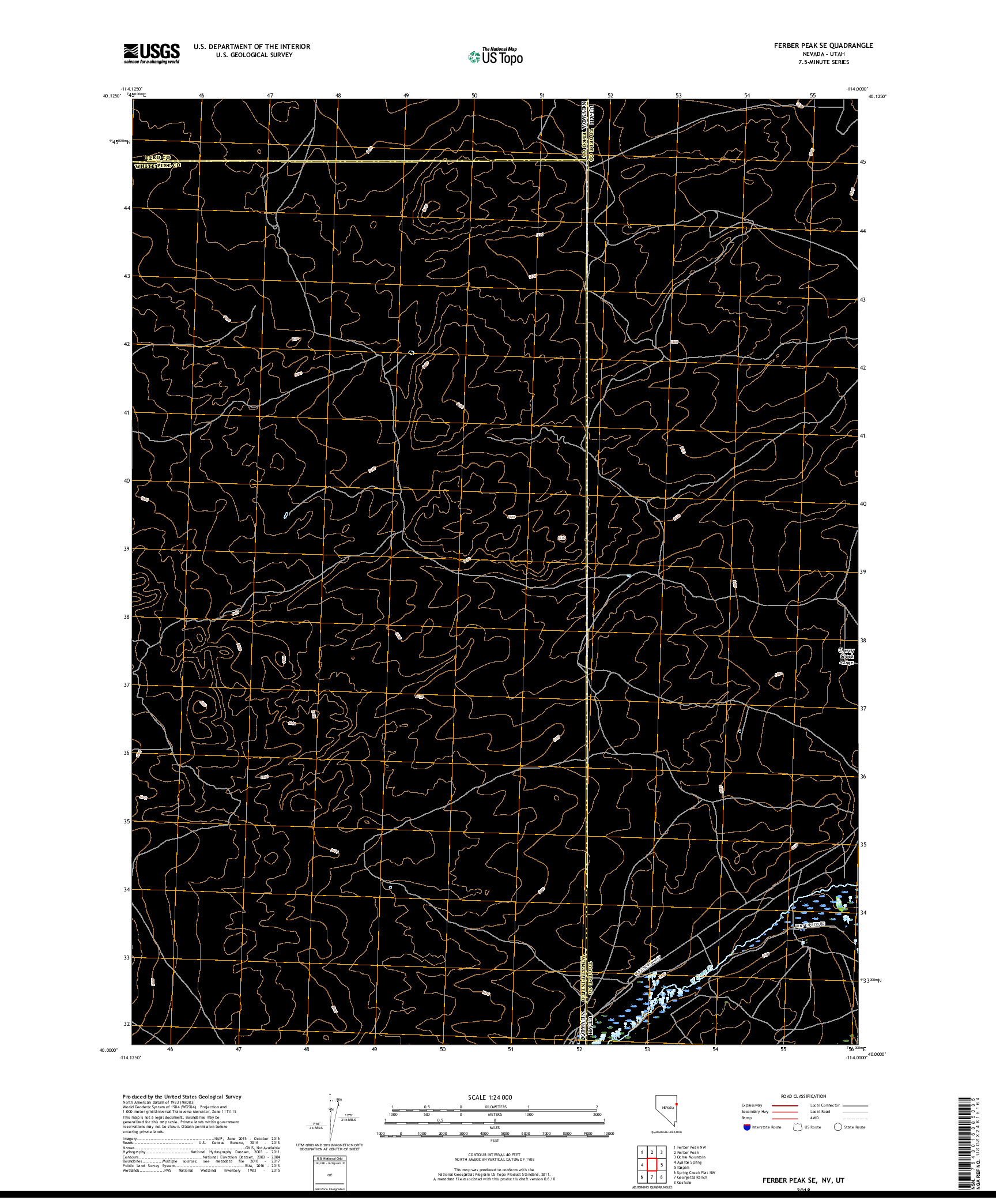 USGS US TOPO 7.5-MINUTE MAP FOR FERBER PEAK SE, NV,UT 2018