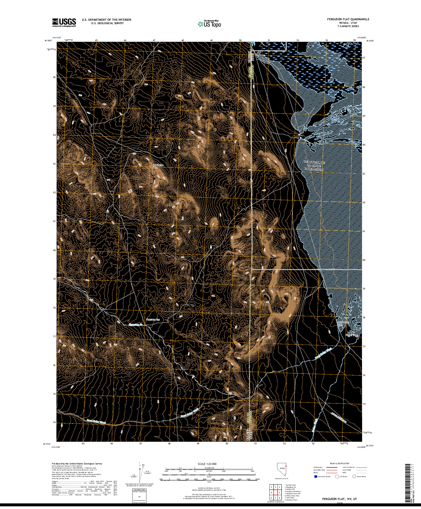 USGS US TOPO 7.5-MINUTE MAP FOR FERGUSON FLAT, NV,UT 2018