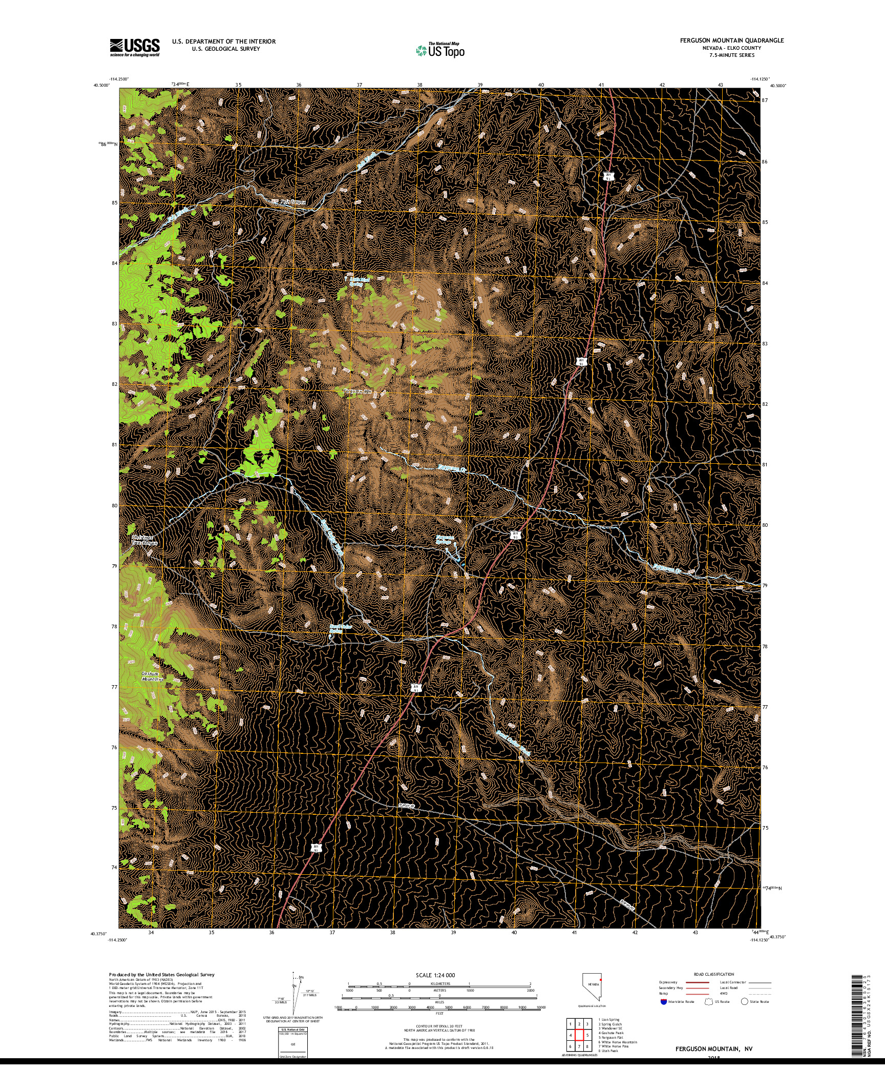 USGS US TOPO 7.5-MINUTE MAP FOR FERGUSON MOUNTAIN, NV 2018