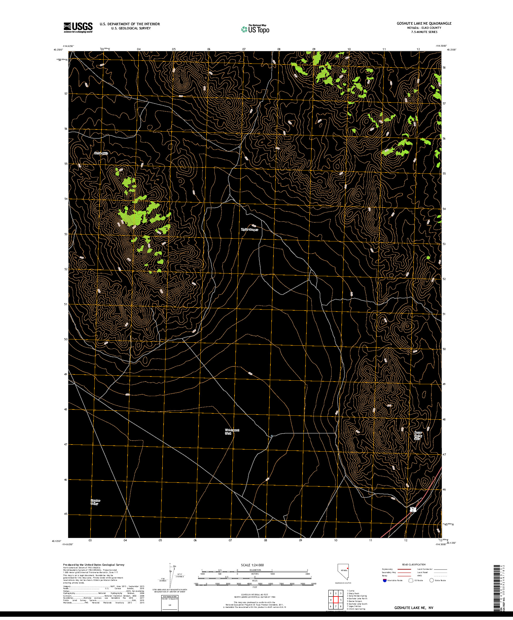 USGS US TOPO 7.5-MINUTE MAP FOR GOSHUTE LAKE NE, NV 2018