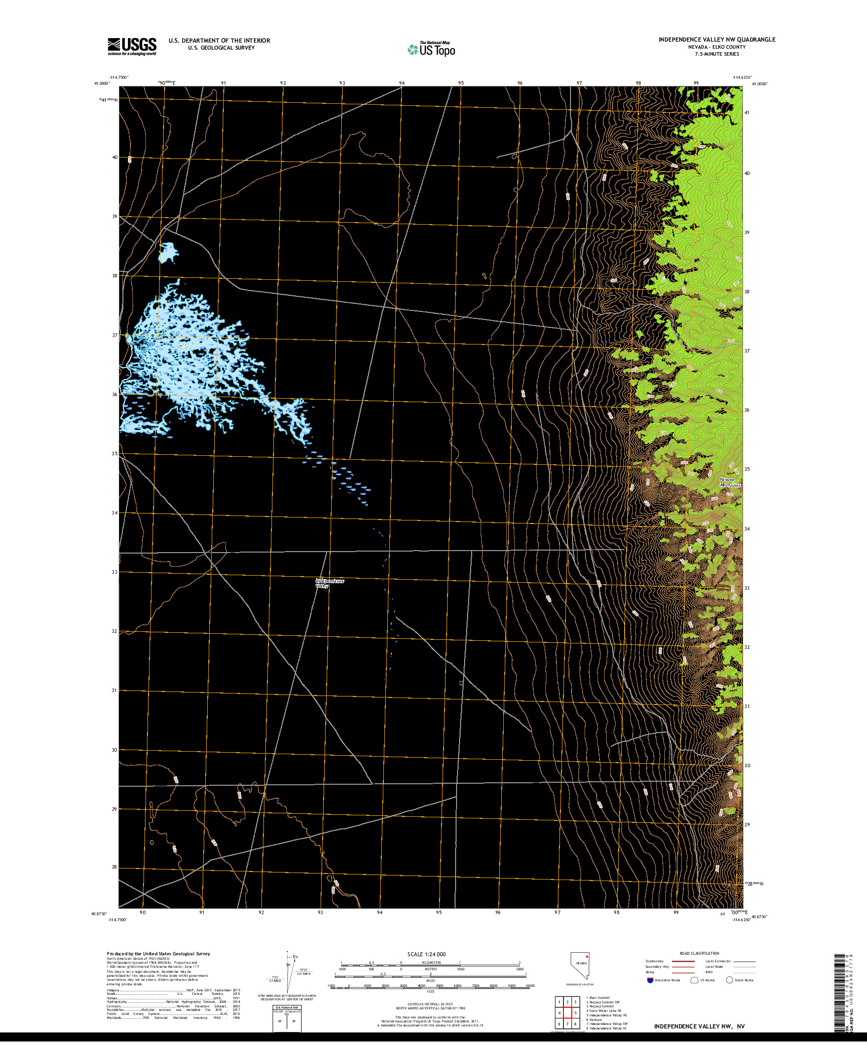 USGS US TOPO 7.5-MINUTE MAP FOR INDEPENDENCE VALLEY NW, NV 2018