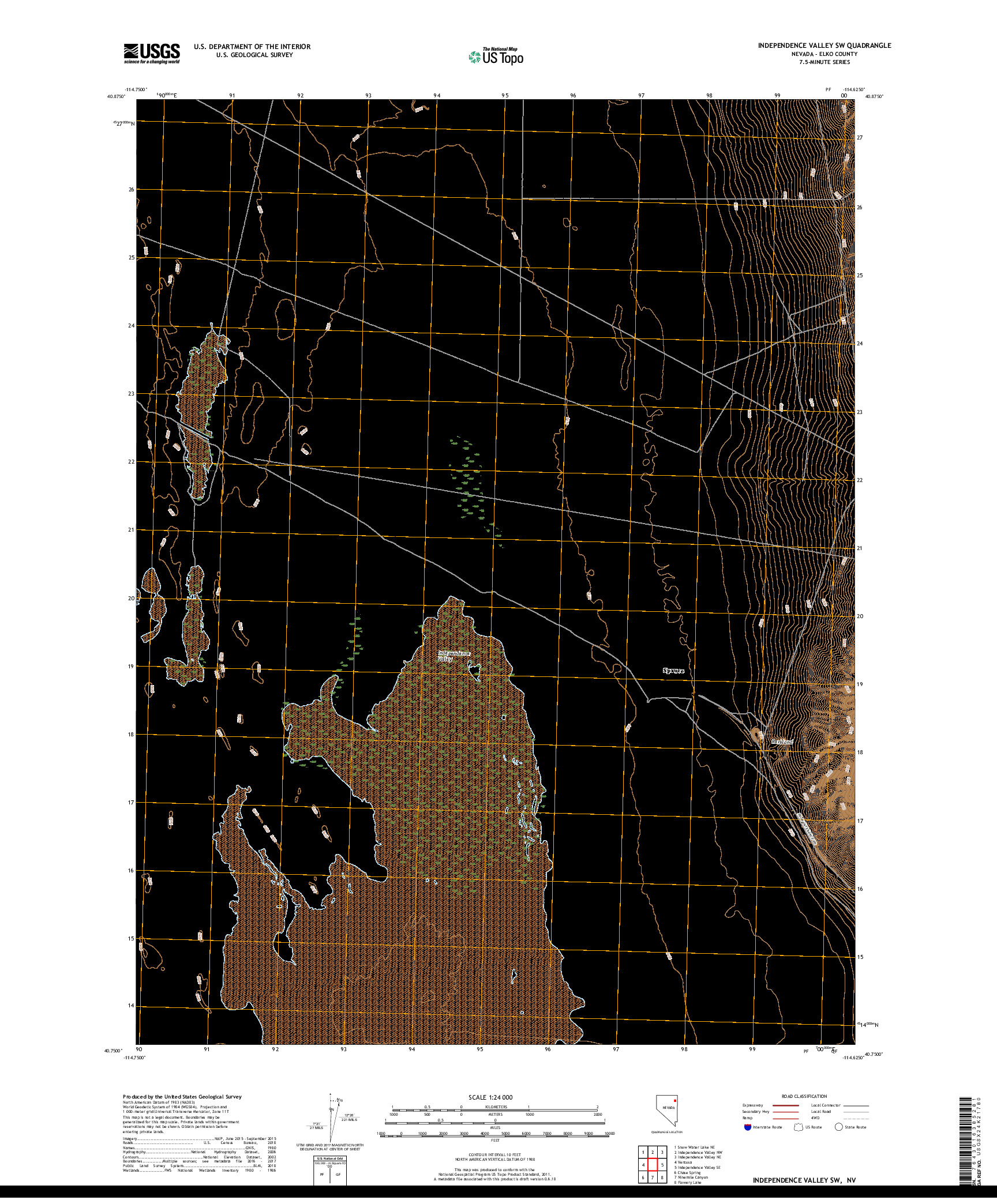 USGS US TOPO 7.5-MINUTE MAP FOR INDEPENDENCE VALLEY SW, NV 2018