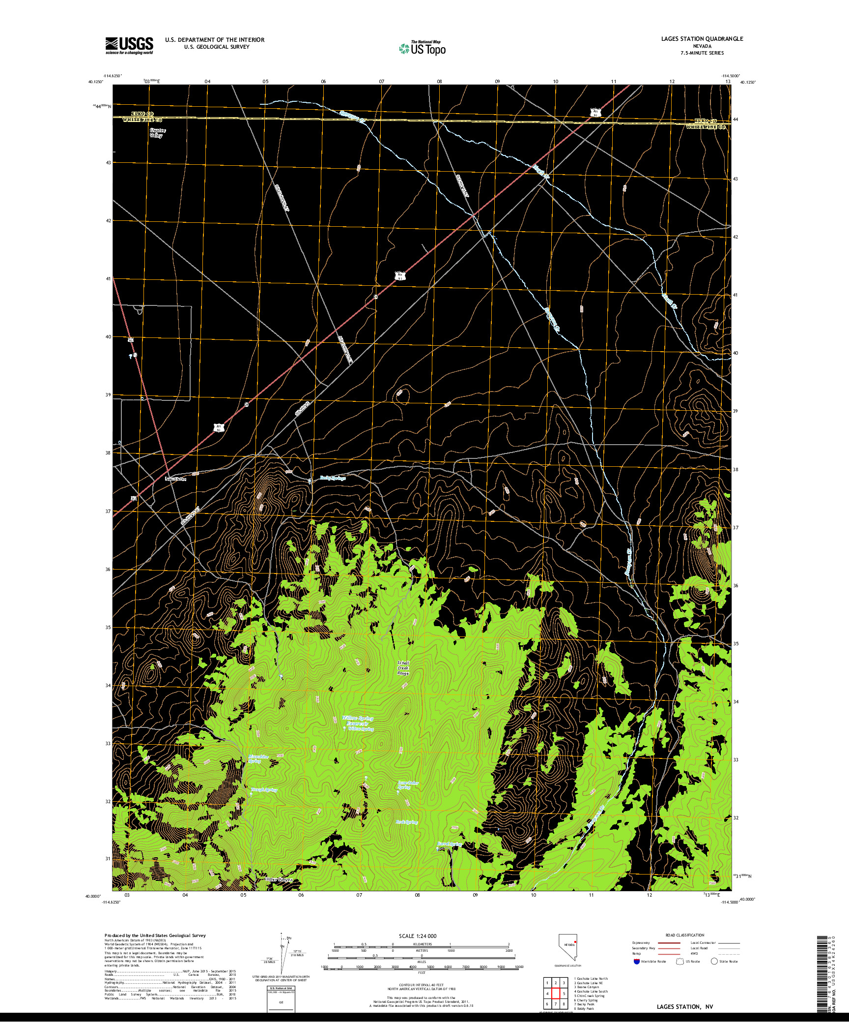 USGS US TOPO 7.5-MINUTE MAP FOR LAGES STATION, NV 2018