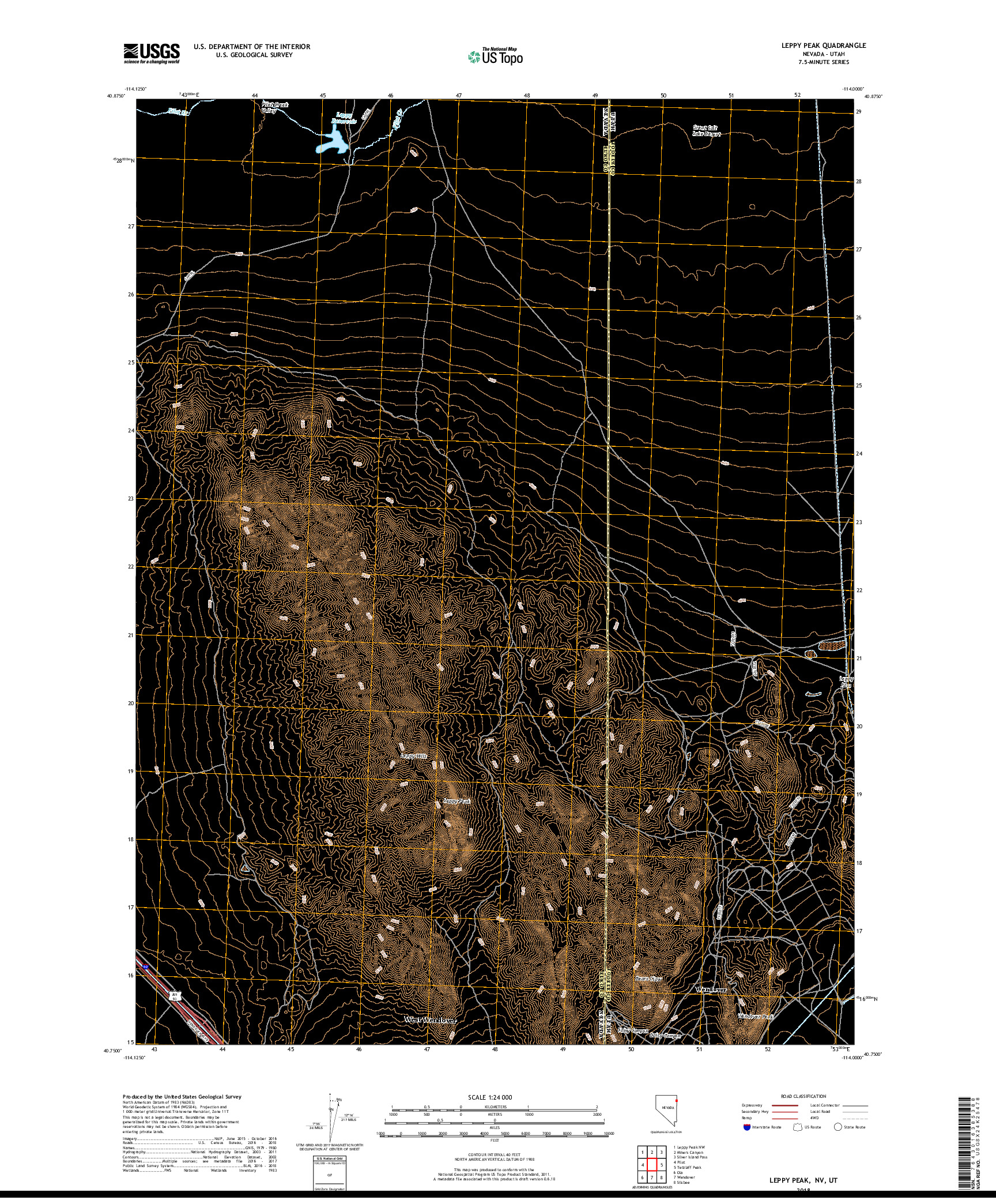 USGS US TOPO 7.5-MINUTE MAP FOR LEPPY PEAK, NV,UT 2018