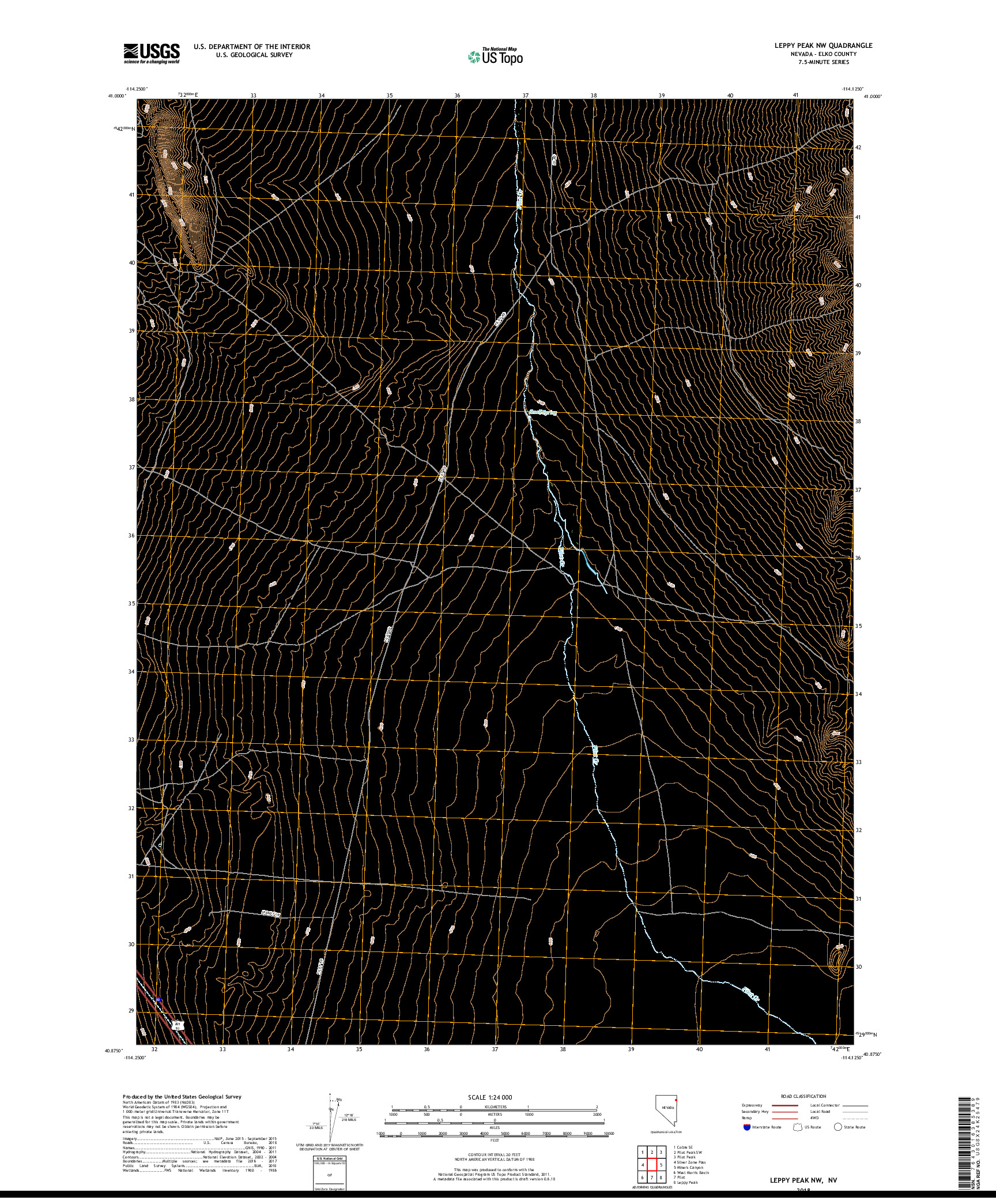 USGS US TOPO 7.5-MINUTE MAP FOR LEPPY PEAK NW, NV 2018