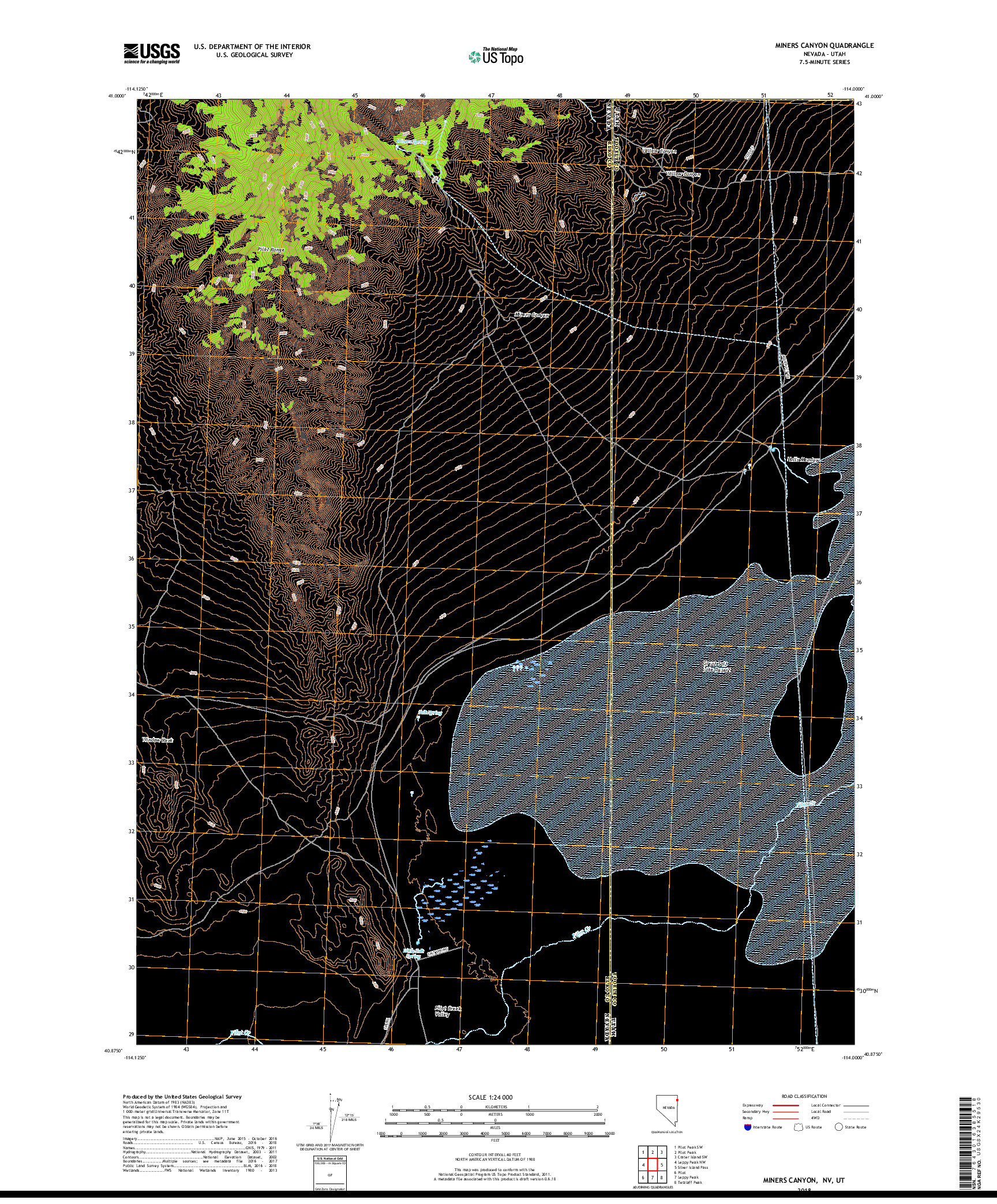 USGS US TOPO 7.5-MINUTE MAP FOR MINERS CANYON, NV,UT 2018