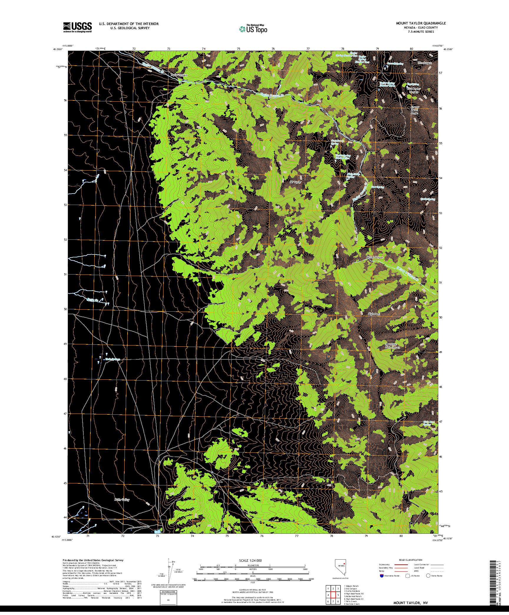 USGS US TOPO 7.5-MINUTE MAP FOR MOUNT TAYLOR, NV 2018