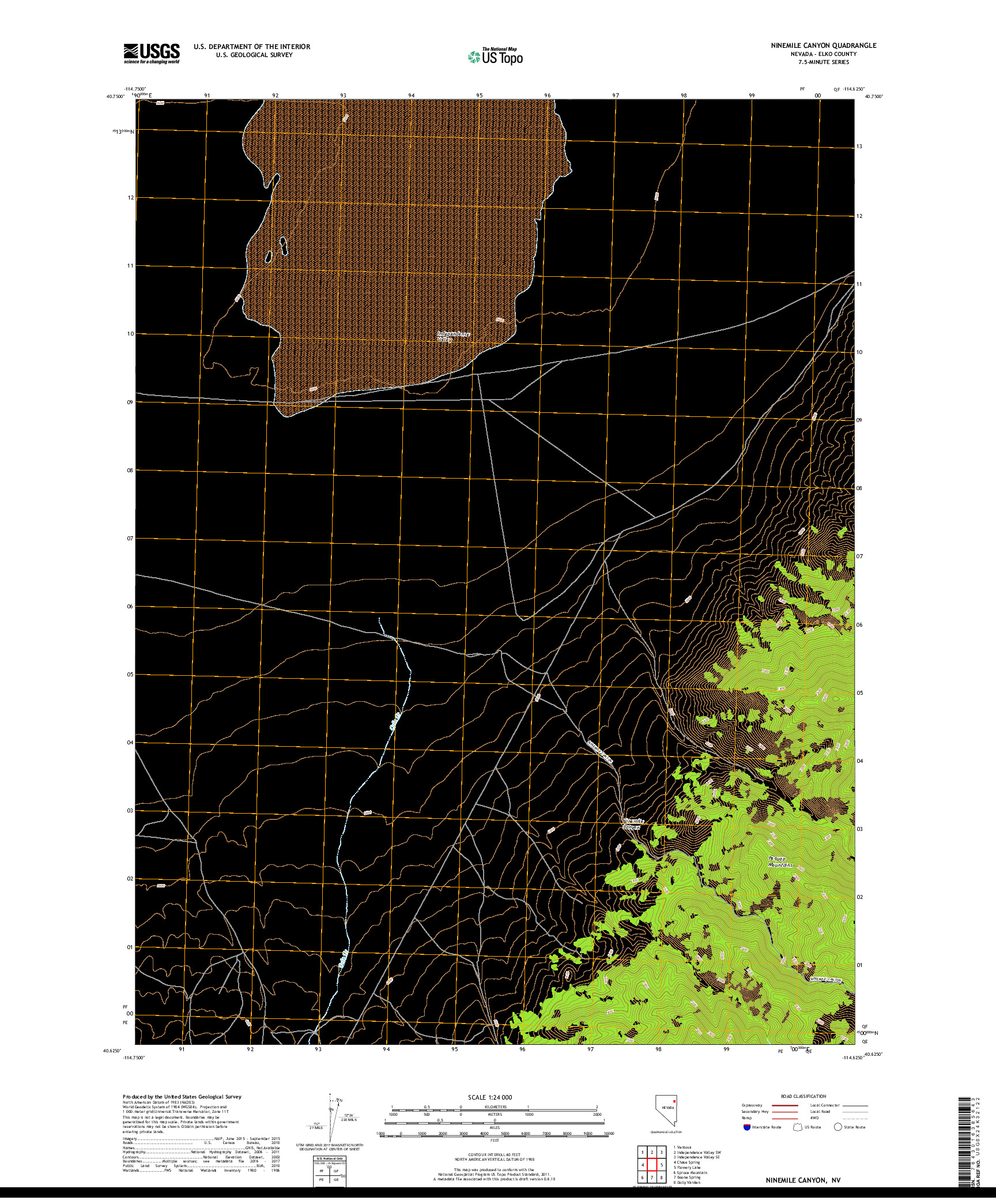 USGS US TOPO 7.5-MINUTE MAP FOR NINEMILE CANYON, NV 2018