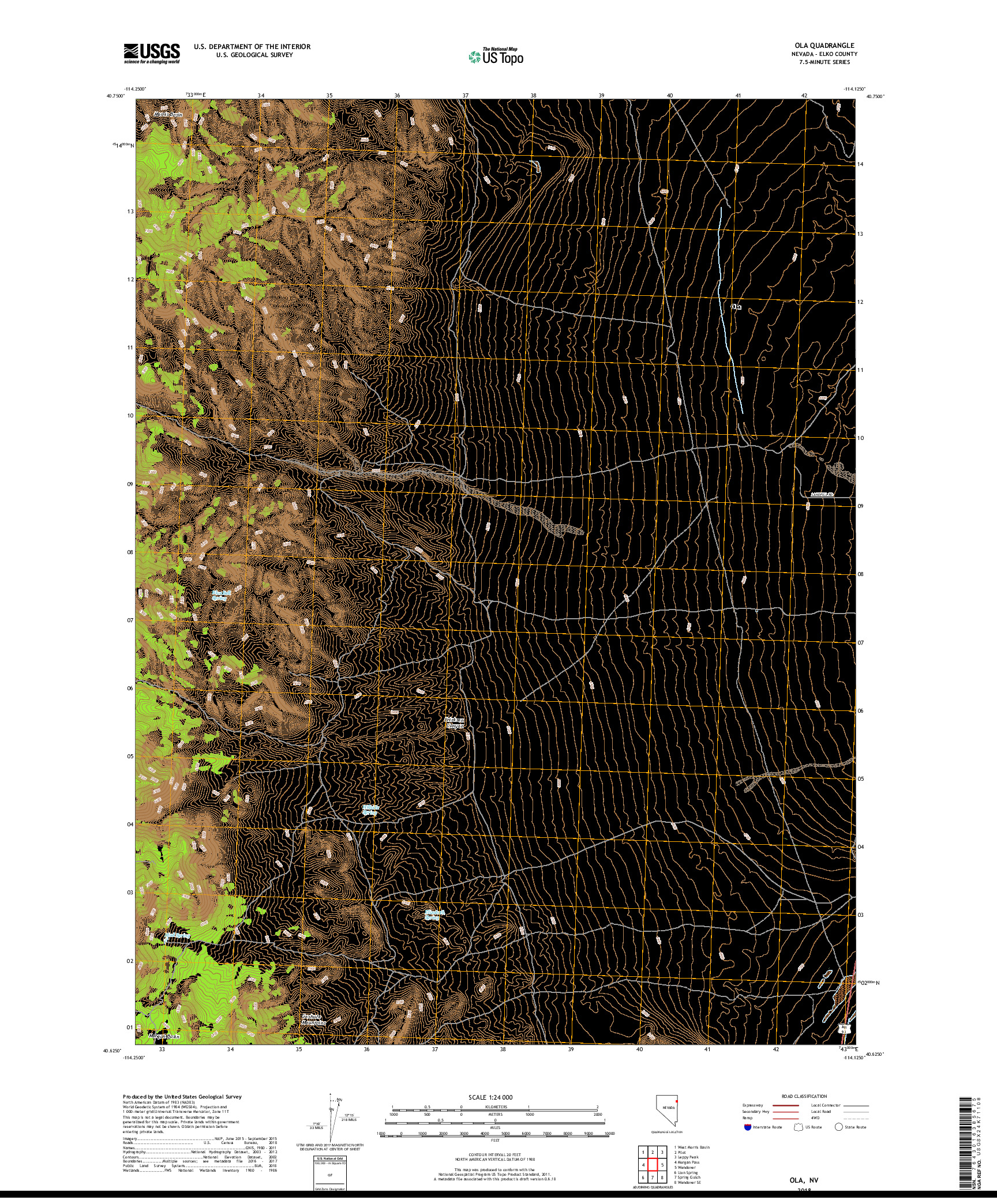 USGS US TOPO 7.5-MINUTE MAP FOR OLA, NV 2018