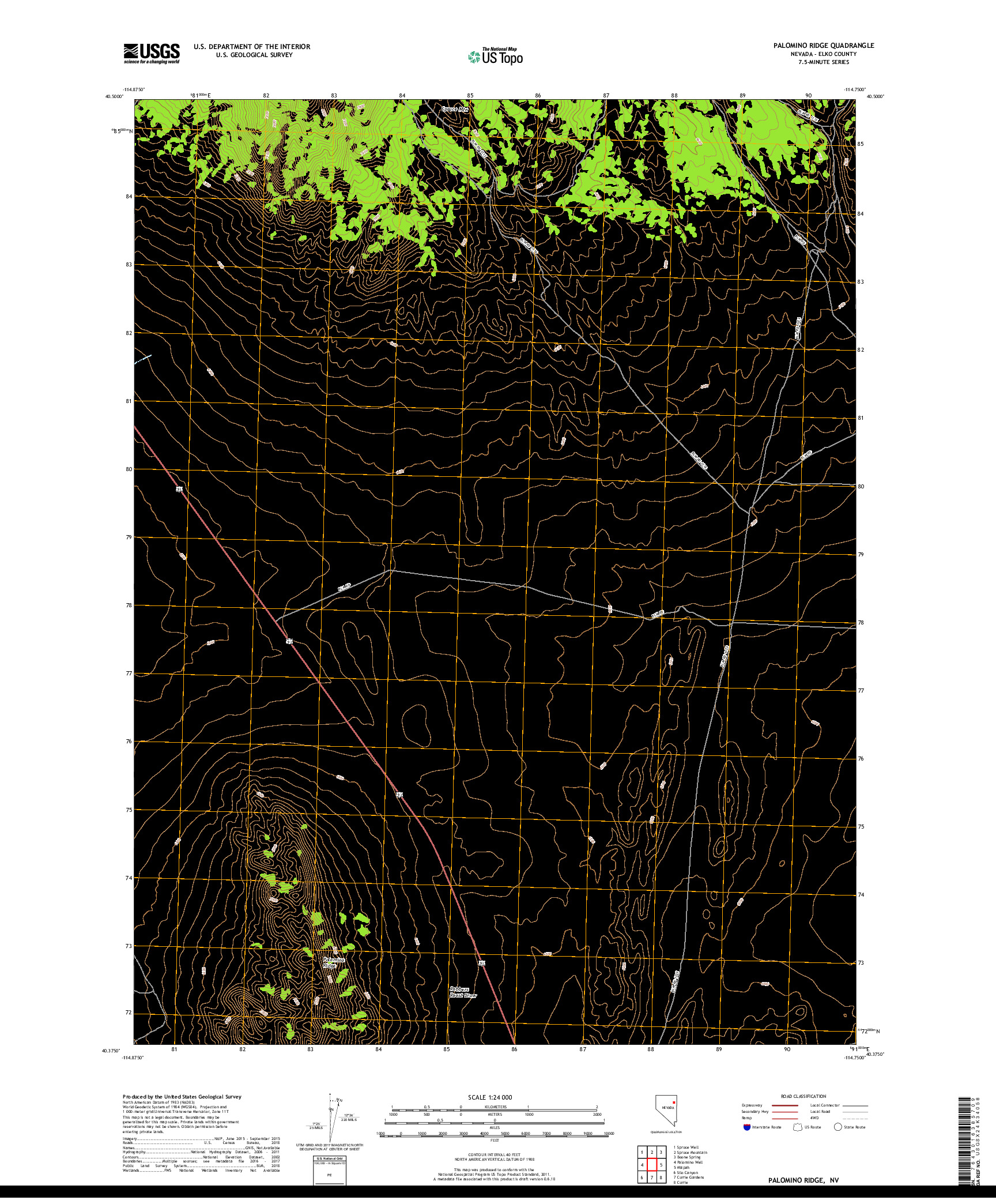 USGS US TOPO 7.5-MINUTE MAP FOR PALOMINO RIDGE, NV 2018