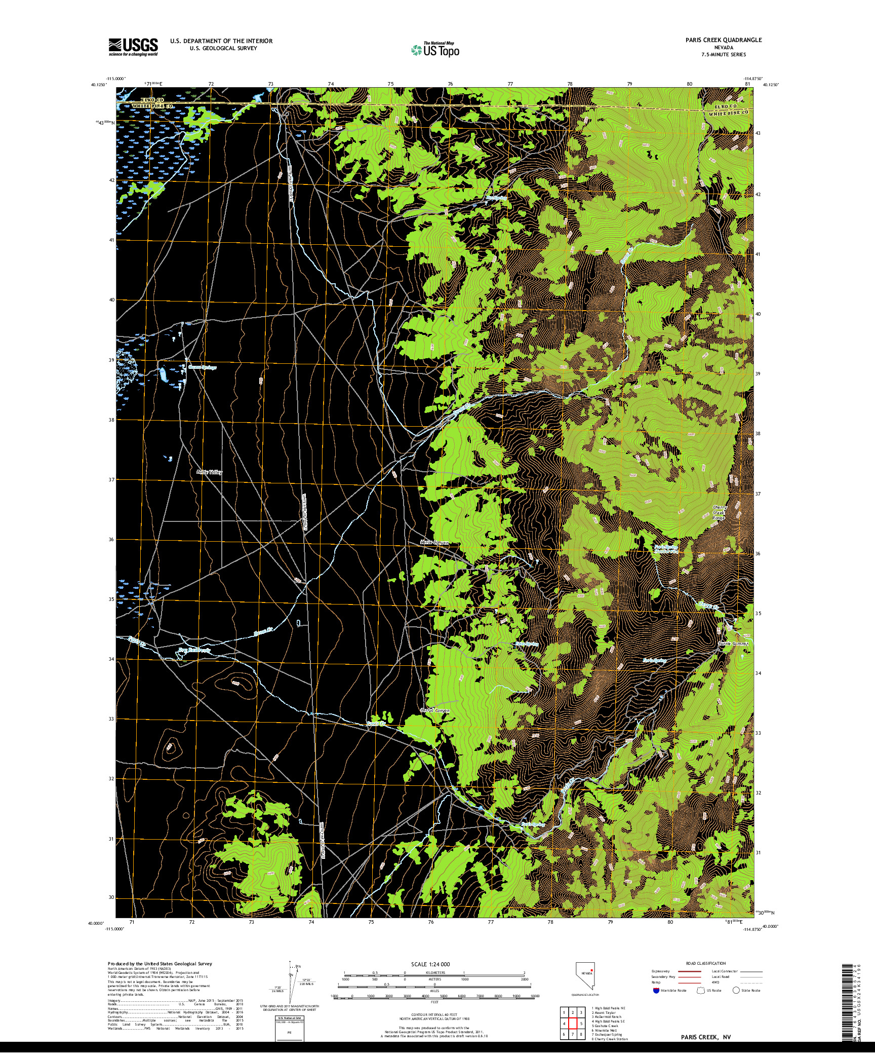 USGS US TOPO 7.5-MINUTE MAP FOR PARIS CREEK, NV 2018