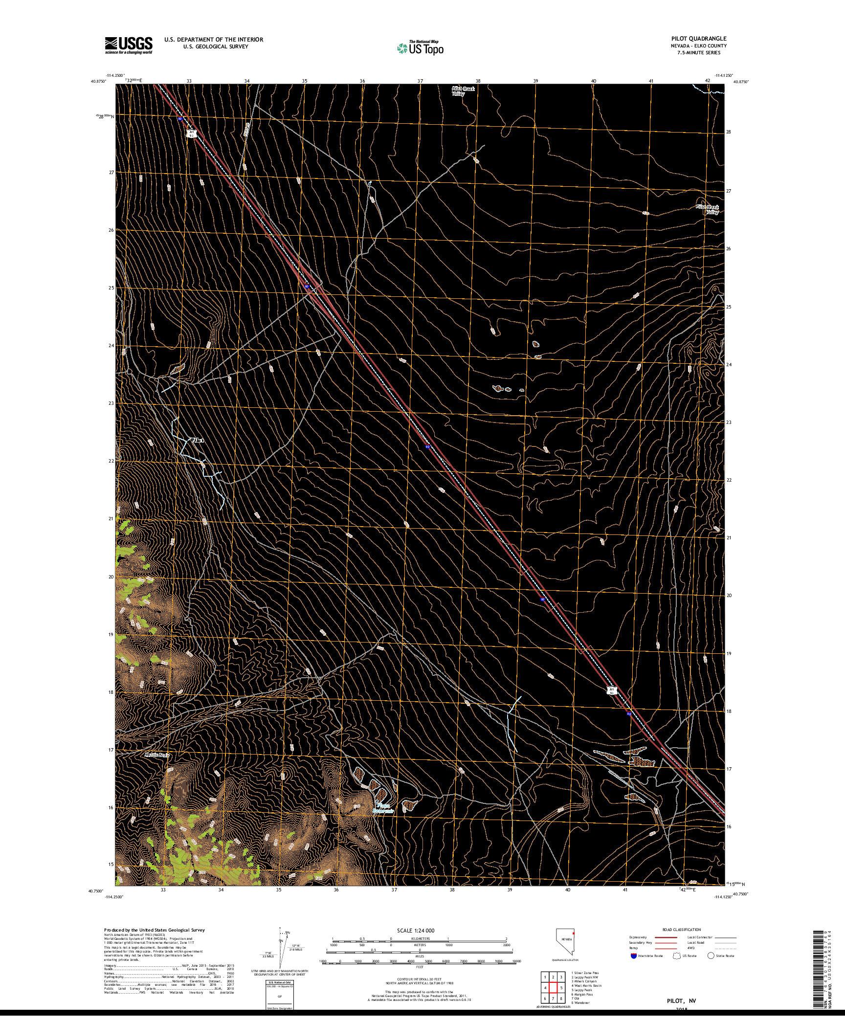 USGS US TOPO 7.5-MINUTE MAP FOR PILOT, NV 2018