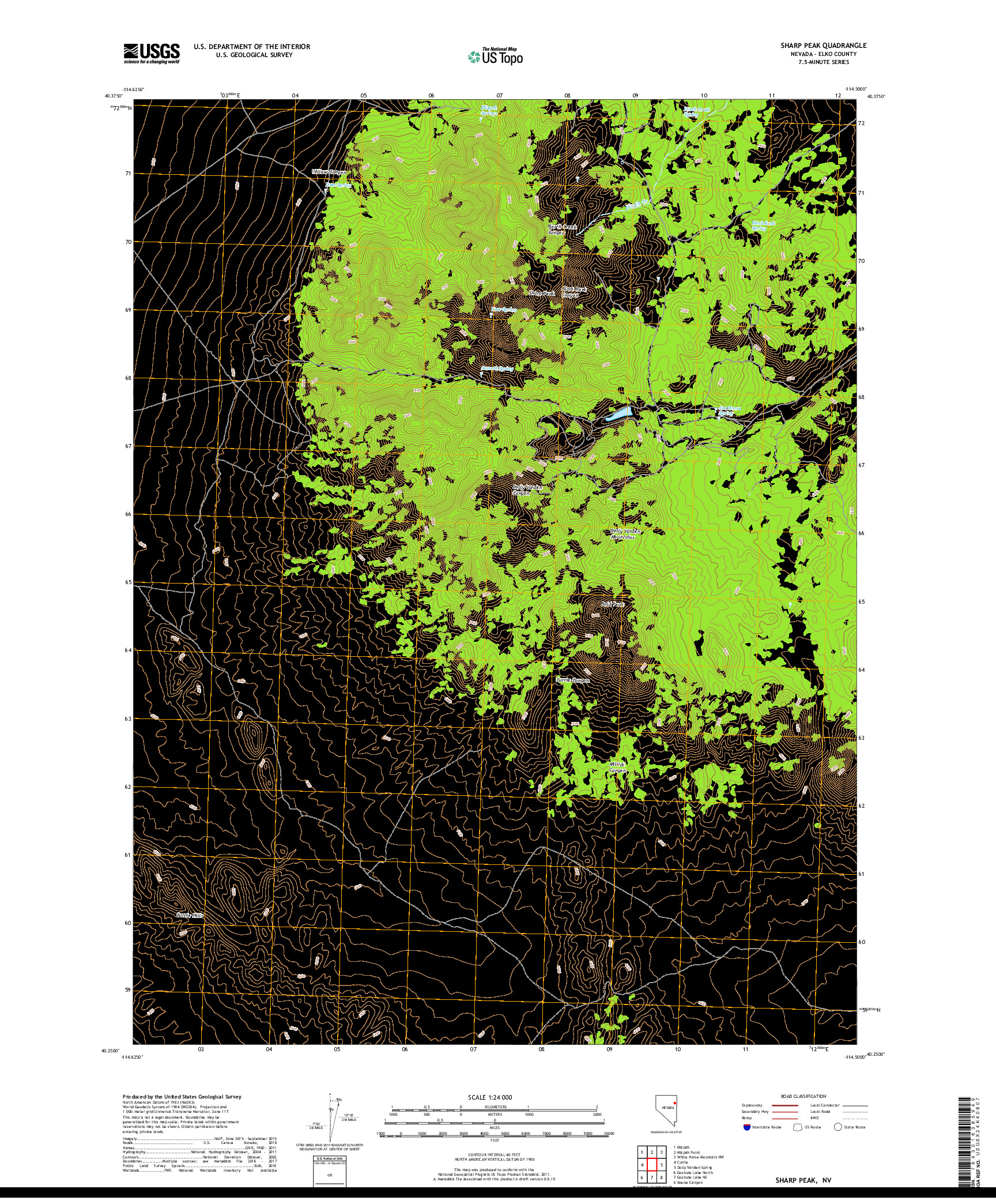 USGS US TOPO 7.5-MINUTE MAP FOR SHARP PEAK, NV 2018