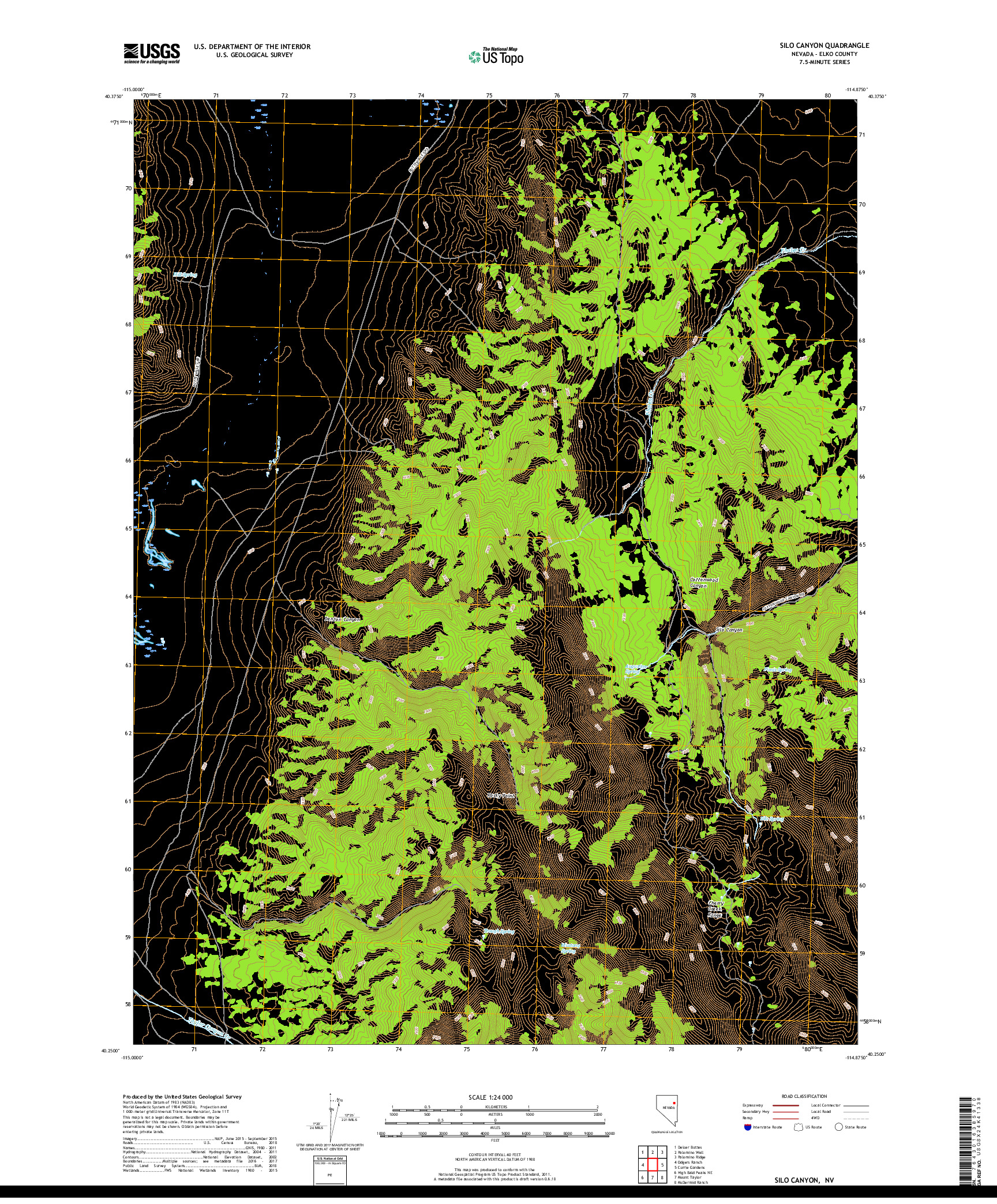 USGS US TOPO 7.5-MINUTE MAP FOR SILO CANYON, NV 2018