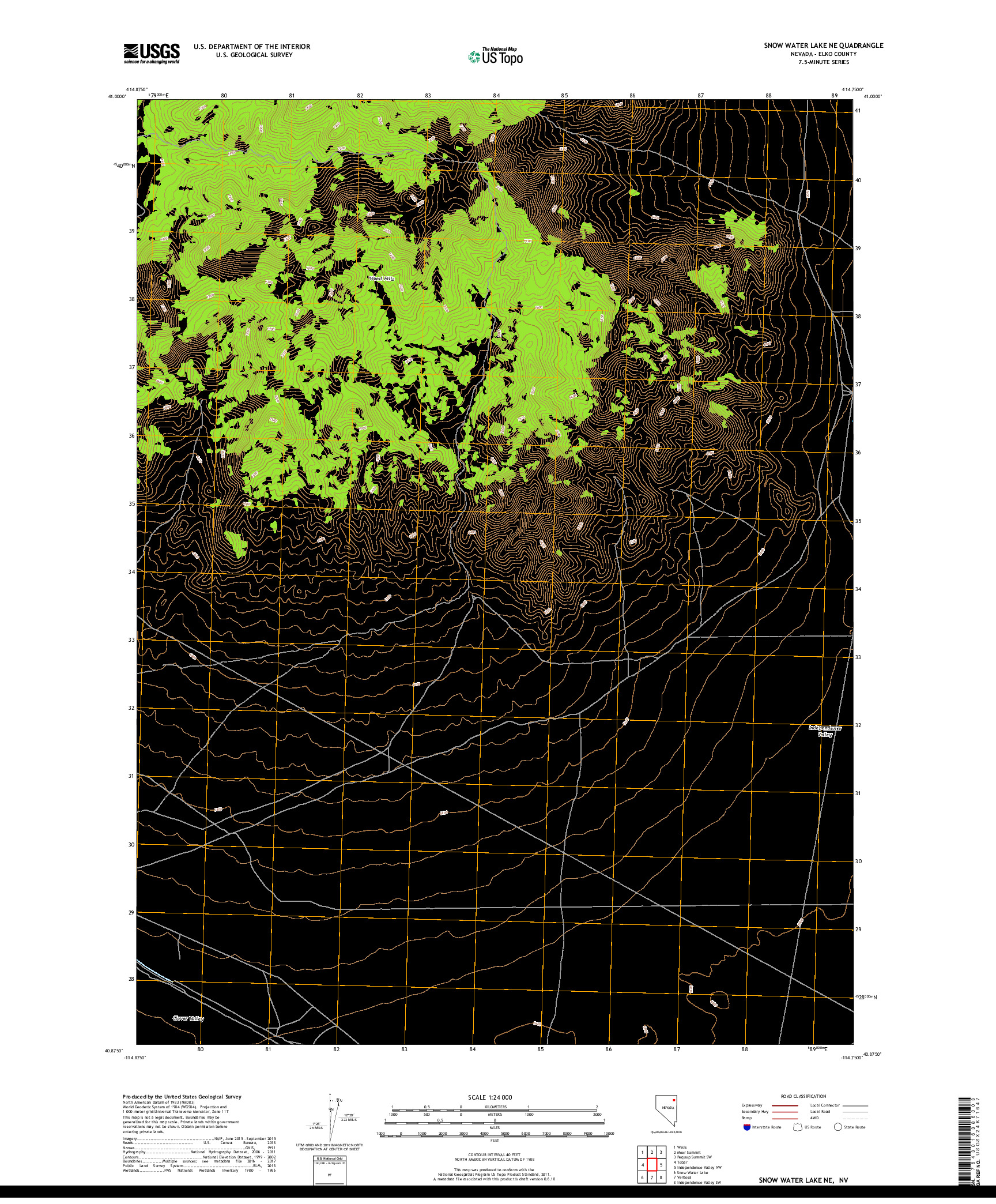 USGS US TOPO 7.5-MINUTE MAP FOR SNOW WATER LAKE NE, NV 2018