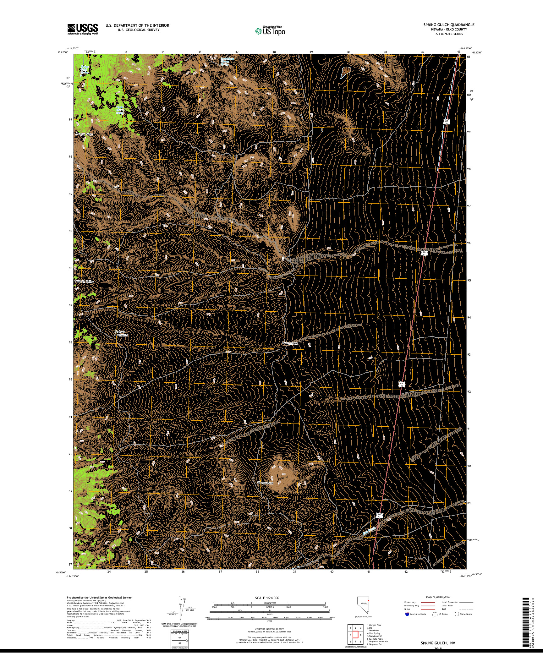 USGS US TOPO 7.5-MINUTE MAP FOR SPRING GULCH, NV 2018