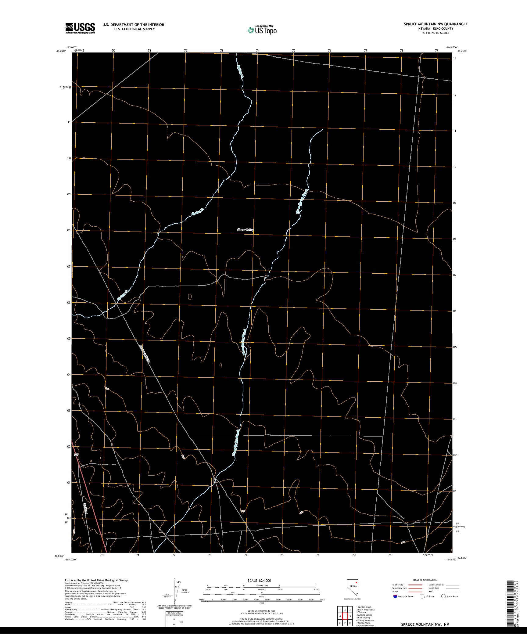 USGS US TOPO 7.5-MINUTE MAP FOR SPRUCE MOUNTAIN NW, NV 2018