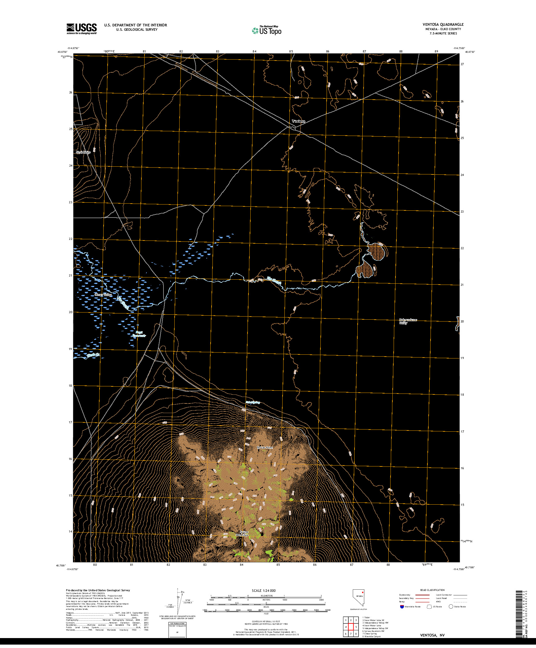 USGS US TOPO 7.5-MINUTE MAP FOR VENTOSA, NV 2018