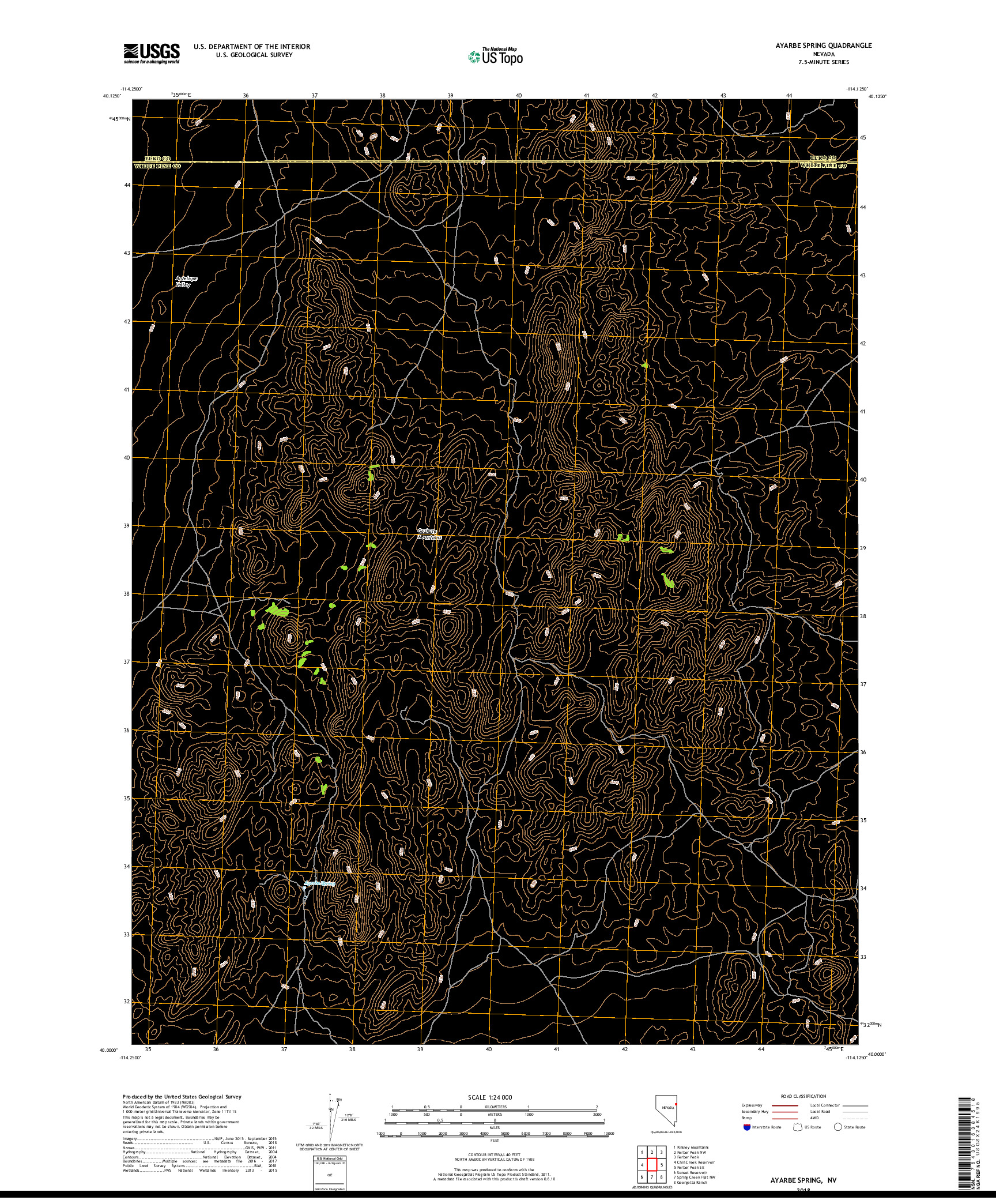 USGS US TOPO 7.5-MINUTE MAP FOR AYARBE SPRING, NV 2018