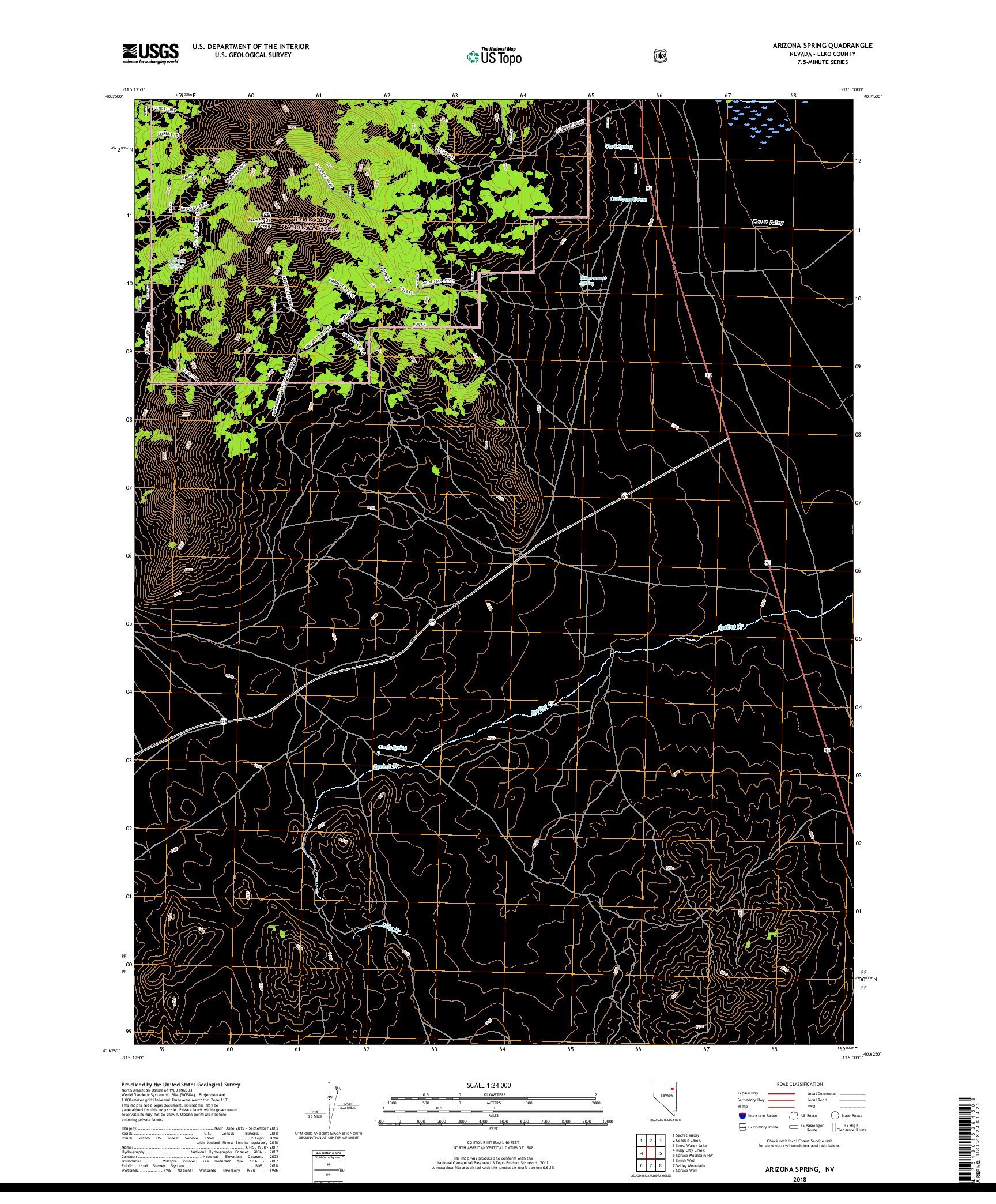 USGS US TOPO 7.5-MINUTE MAP FOR ARIZONA SPRING, NV 2018