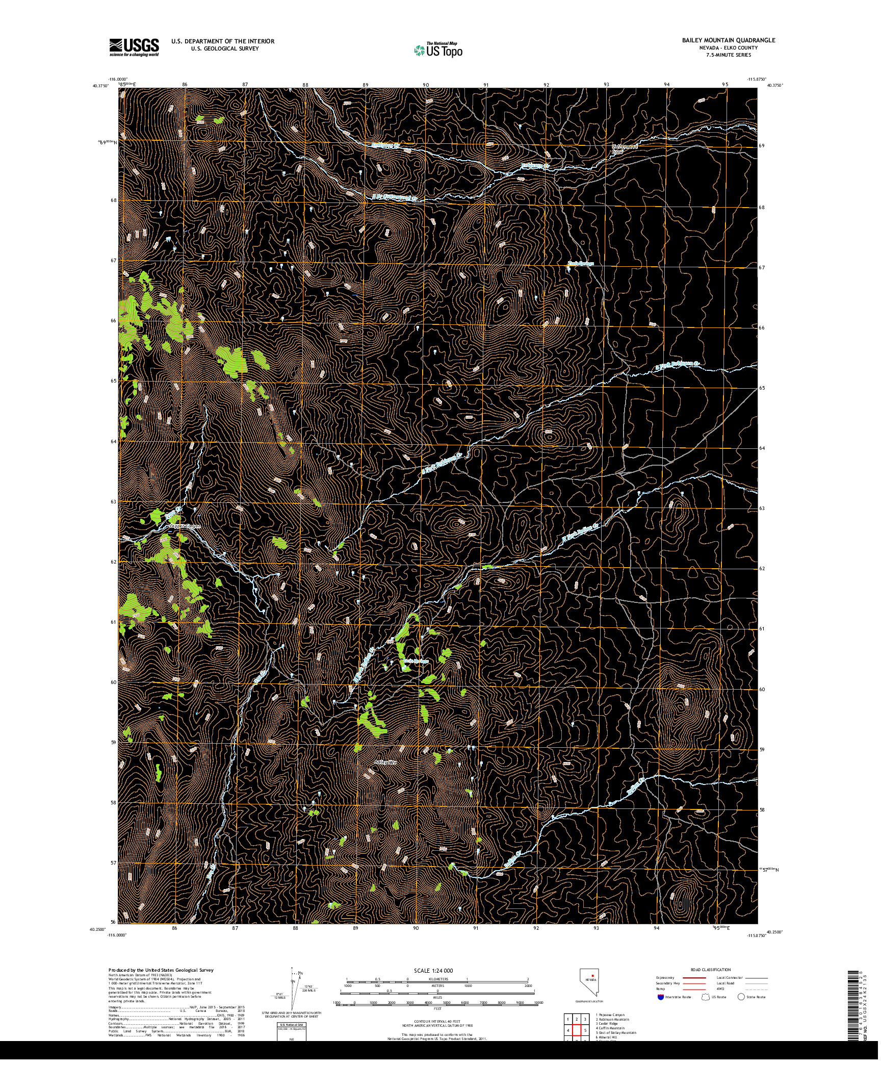 USGS US TOPO 7.5-MINUTE MAP FOR BAILEY MOUNTAIN, NV 2018