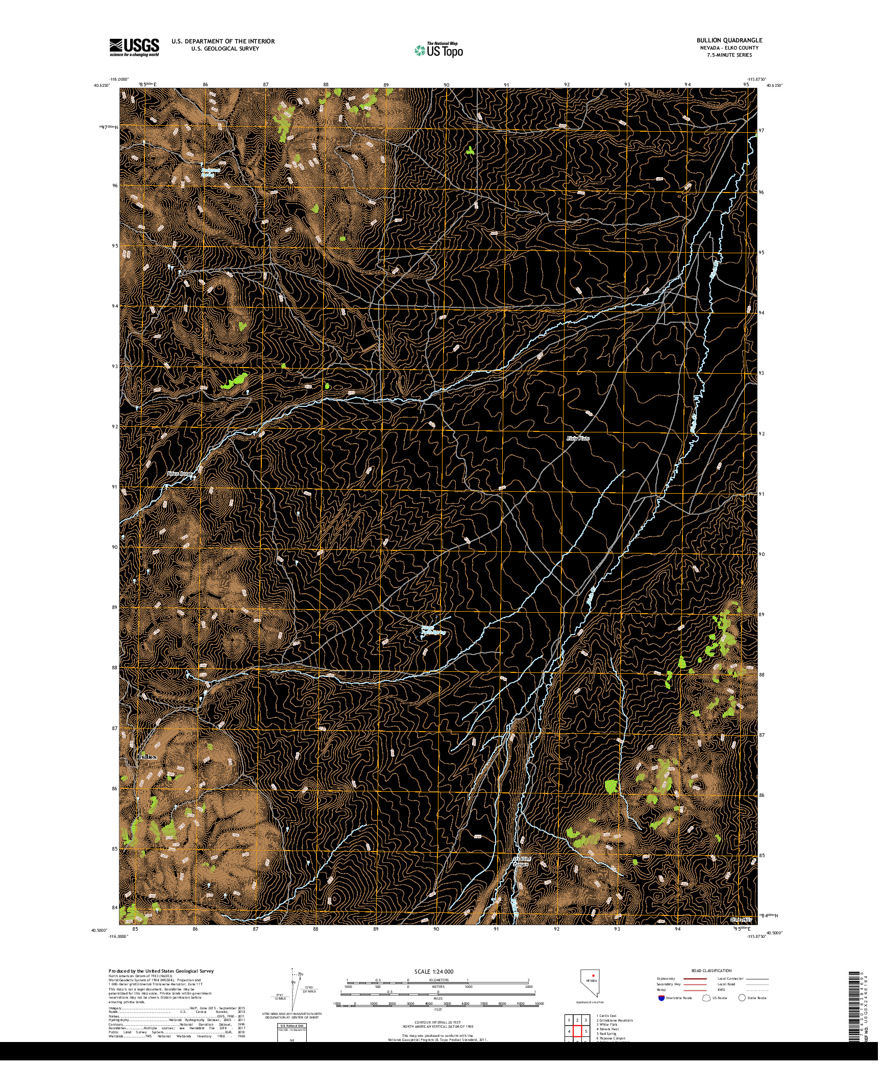 USGS US TOPO 7.5-MINUTE MAP FOR BULLION, NV 2018