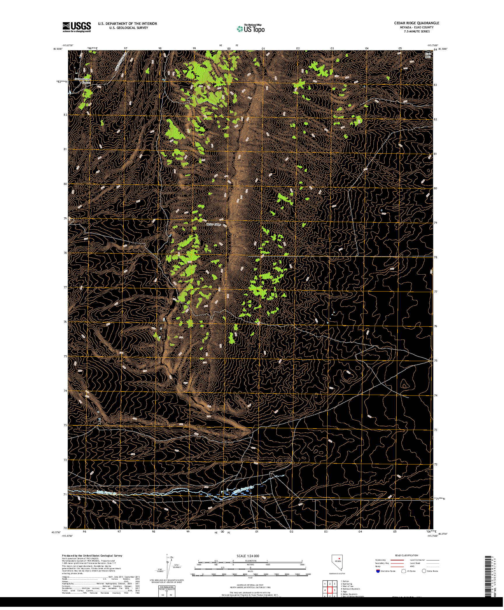 USGS US TOPO 7.5-MINUTE MAP FOR CEDAR RIDGE, NV 2018