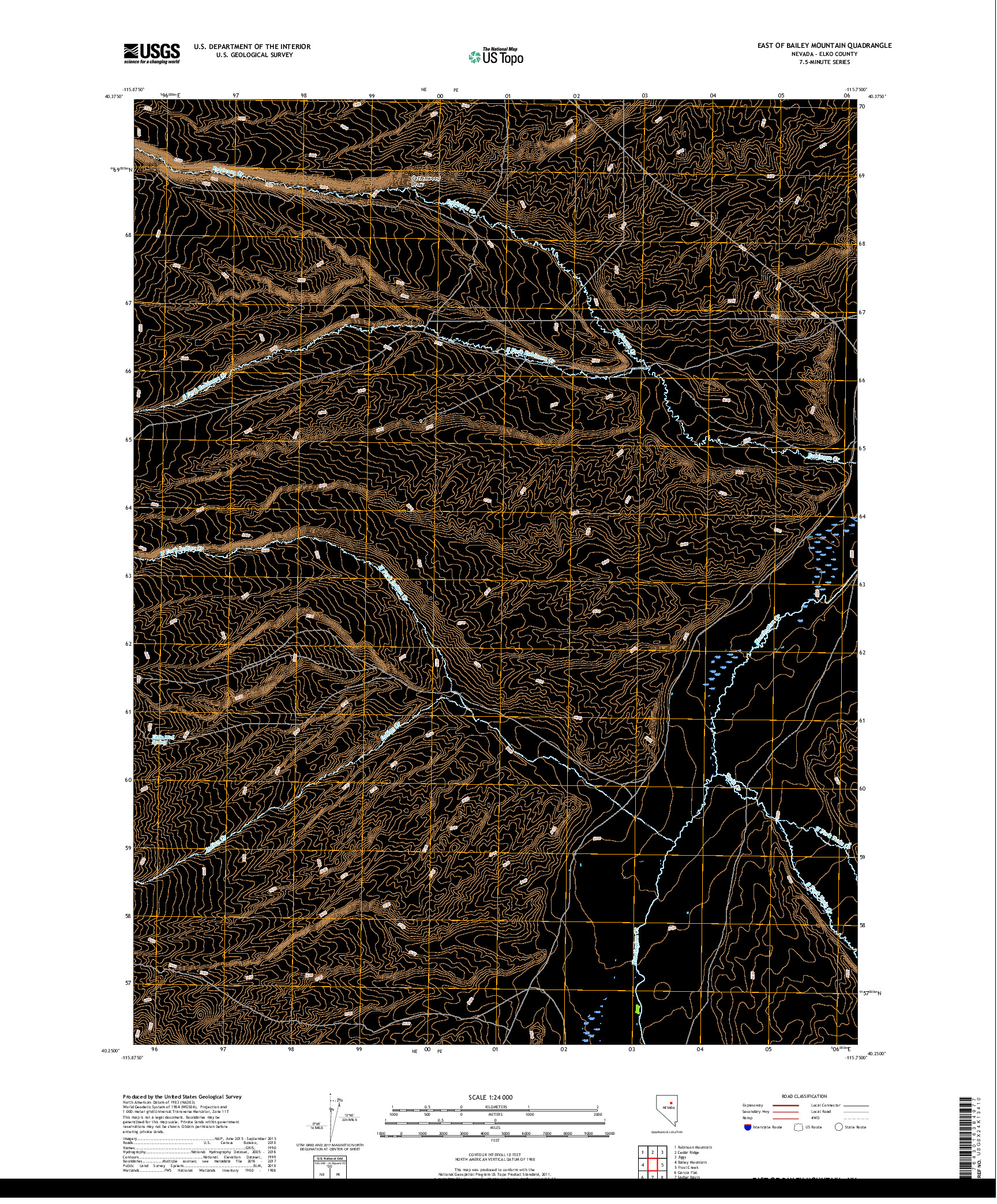 USGS US TOPO 7.5-MINUTE MAP FOR EAST OF BAILEY MOUNTAIN, NV 2018