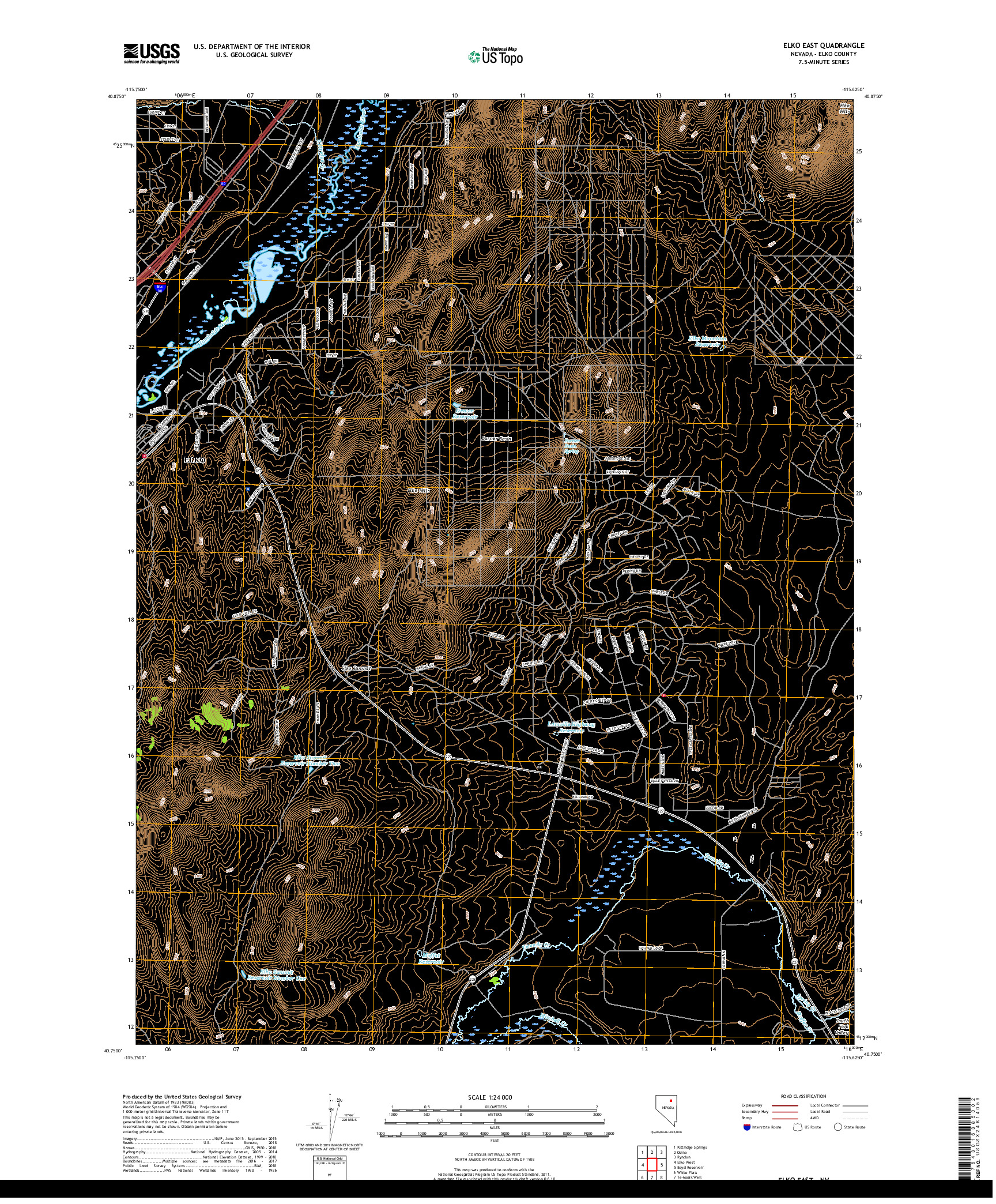 USGS US TOPO 7.5-MINUTE MAP FOR ELKO EAST, NV 2018