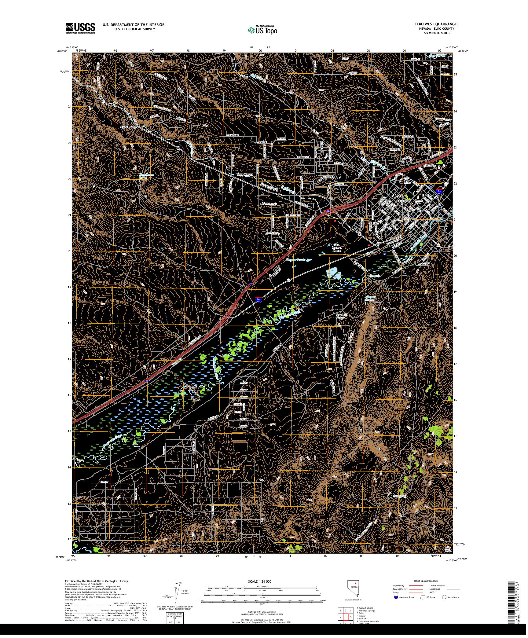 USGS US TOPO 7.5-MINUTE MAP FOR ELKO WEST, NV 2018
