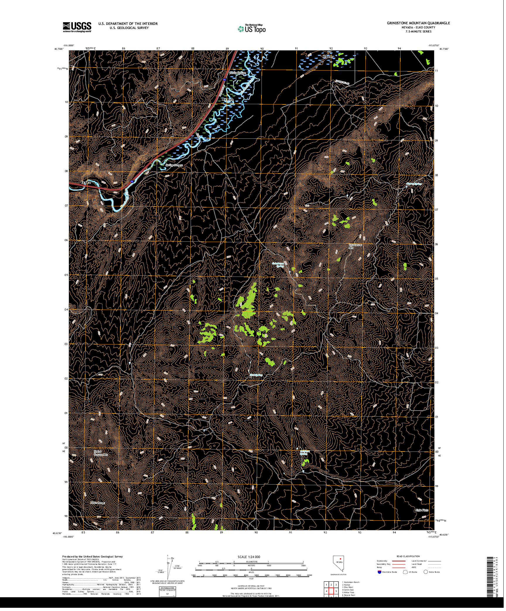 USGS US TOPO 7.5-MINUTE MAP FOR GRINDSTONE MOUNTAIN, NV 2018